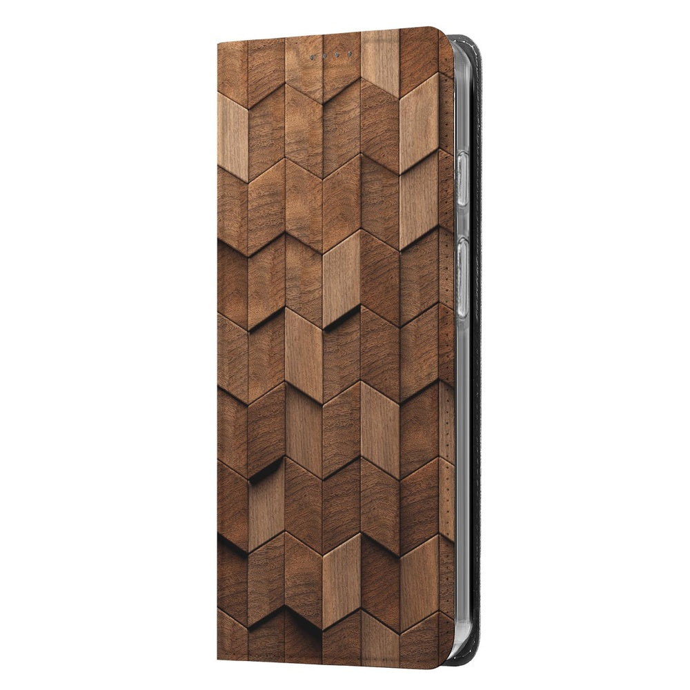 Google Pixel 10 Pro Standcase Hoesje Wooden Cubes houten patroon zijaanzicht