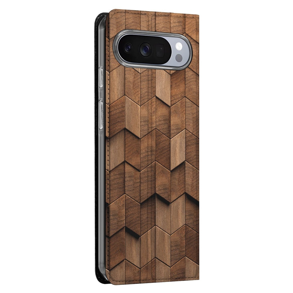 Google Pixel 10 Pro Standcase Hoesje Wooden Cubes hoesen houten patroon zijaanzicht