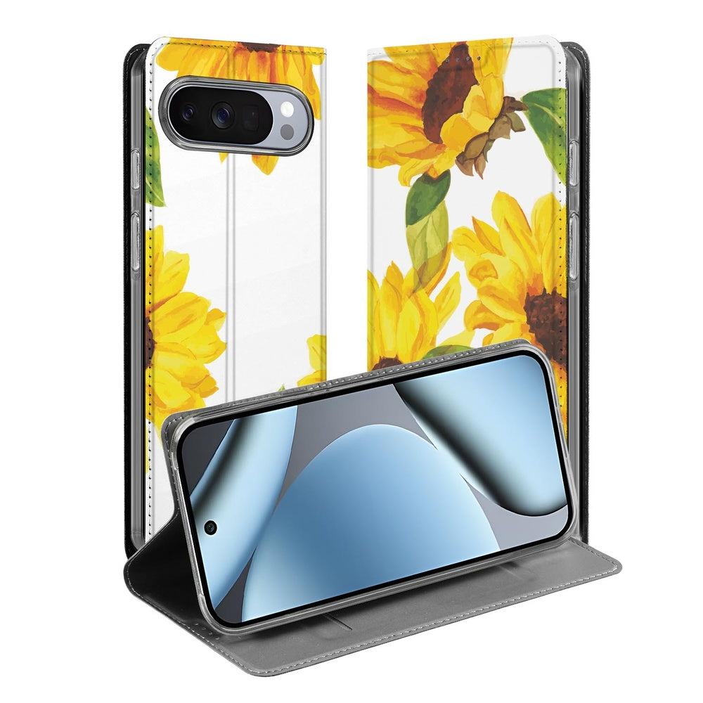 Google Pixel 10 Pro Smart Cover Hoesje Zonnebloemen zonnebloemen print hoesje vooraanzicht