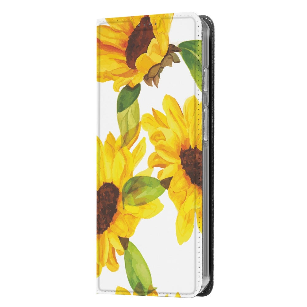 Google Pixel 10 Pro Smart Cover Hoesje Zonnebloemen zonnebloemen patroon design rechter aanzicht