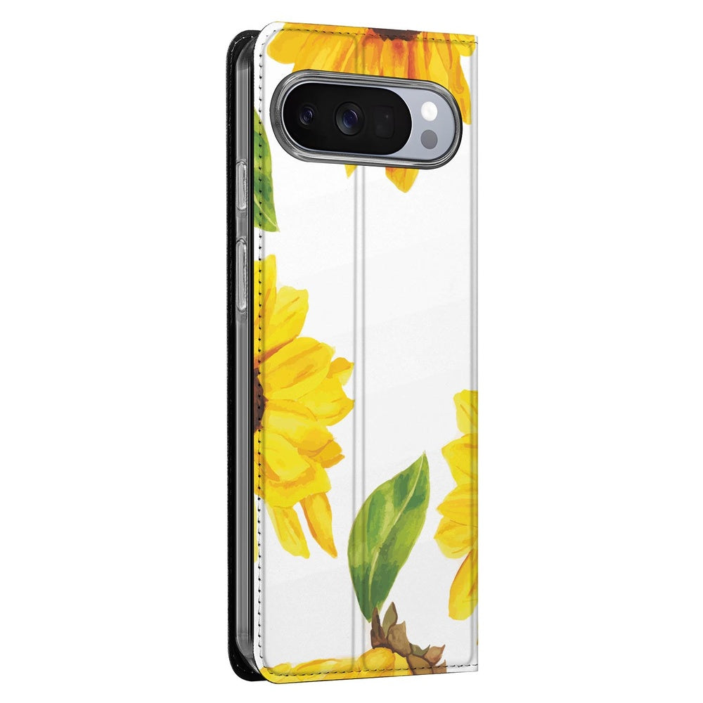Google Pixel 10 Pro Smart Cover Hoesje Zonnebloemen zonnebloemen design aanzicht