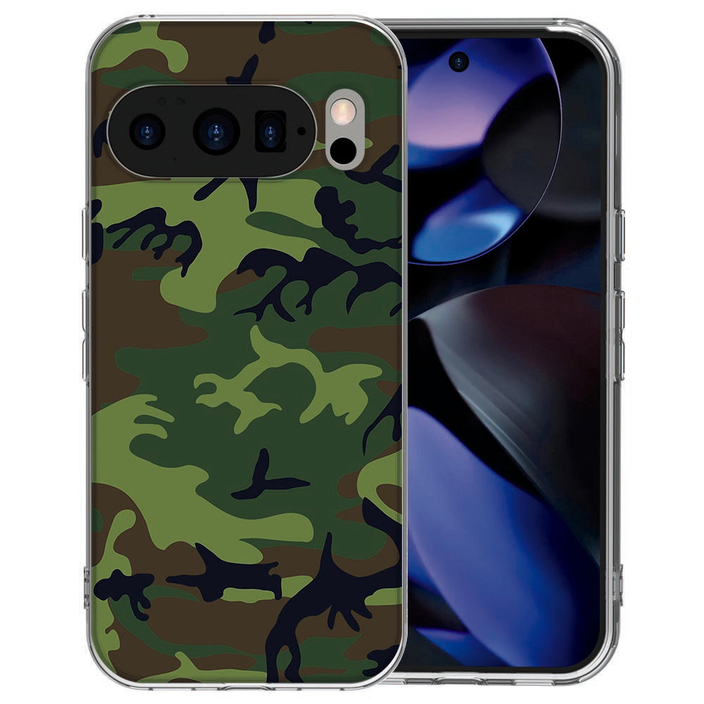 Google Pixel 10 TPU hoesje met Army Dark design in diepe legergroene en bruine tinten