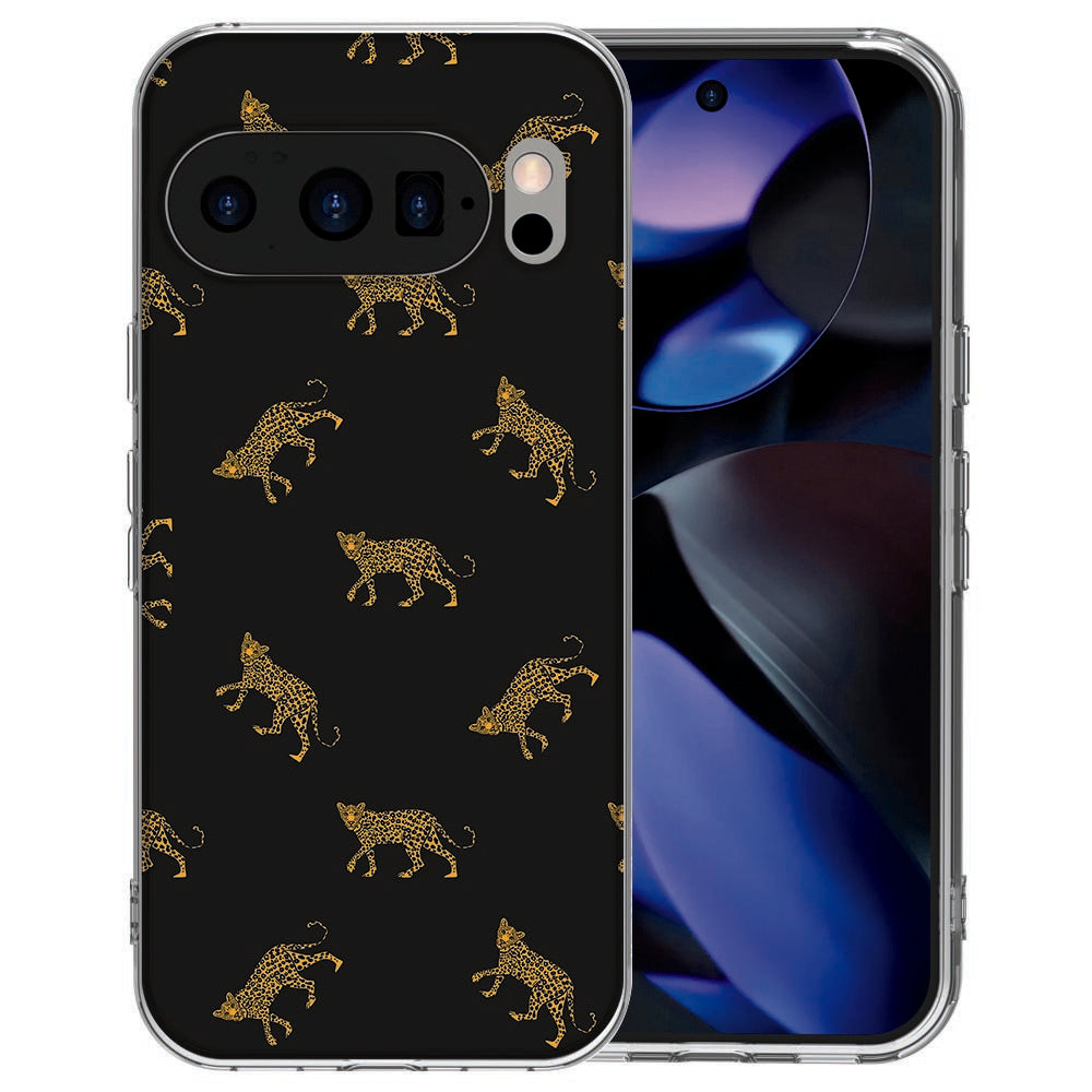 Google Pixel 10 TPU hoesje met Leopards design in zwart met goud