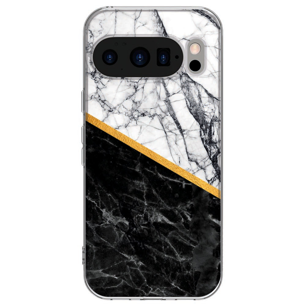 Achterkant van Google Pixel 10 / 10 Pro TPU hoesje Marble White Black
