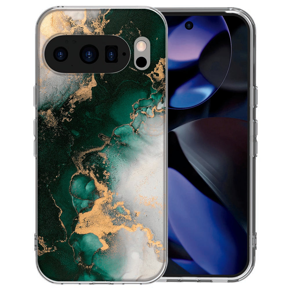 Pixel 10 Pro back cover Marmer Groen in smaragdgroen met wit