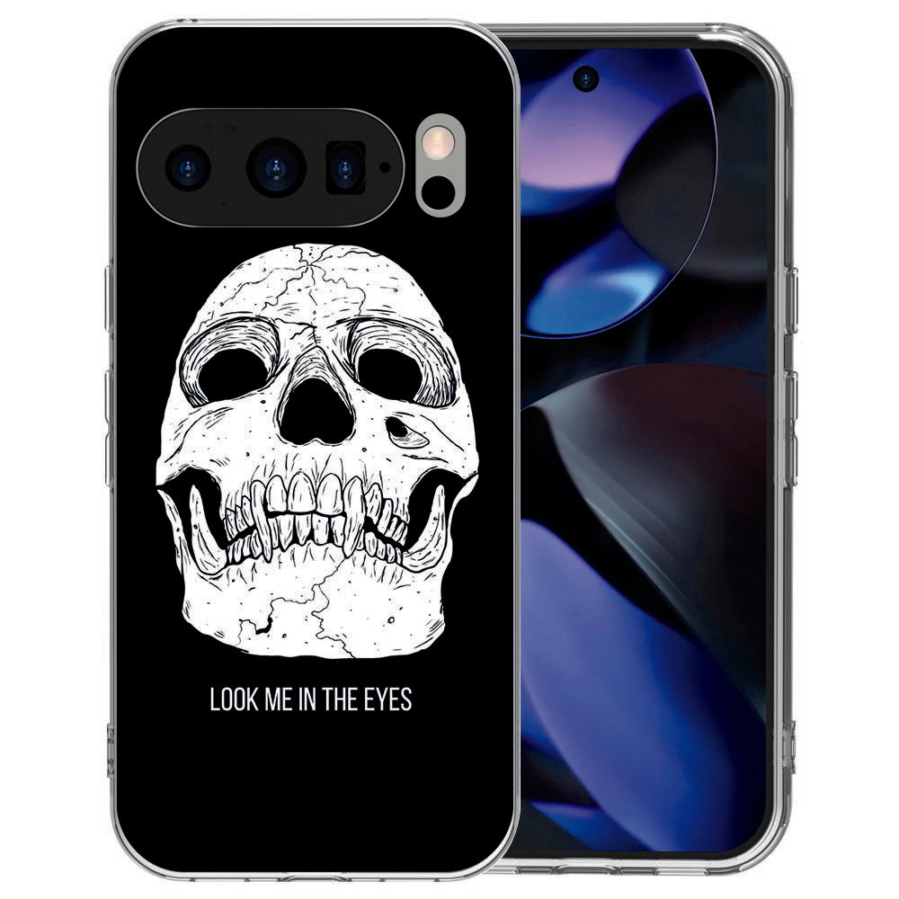 Pixel 10 / 10 Pro siliconen hoesje Skull Eyes - diep zwart met wit