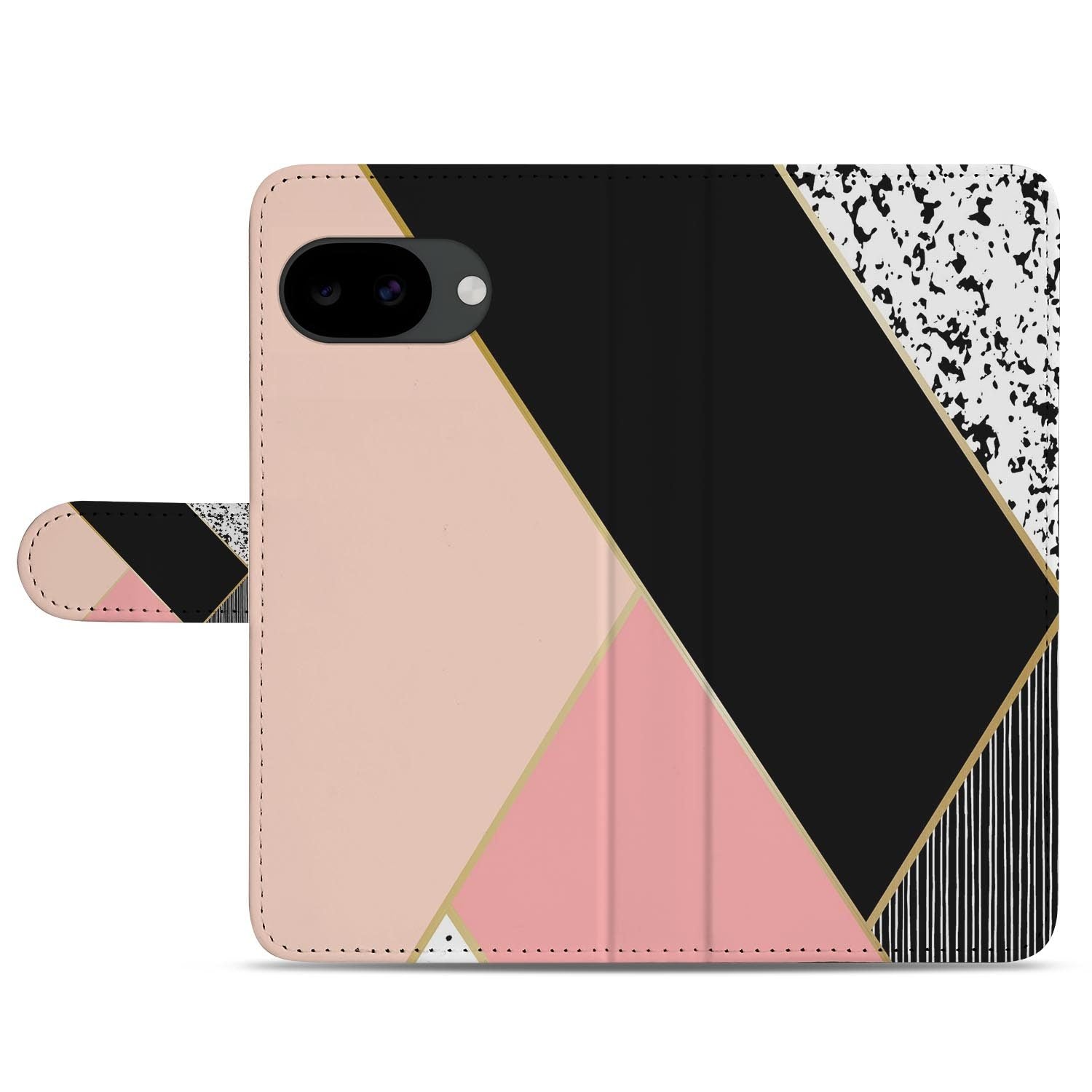 Google Pixel 10a portemonnee hoesje met Abstract Roze Zwart design