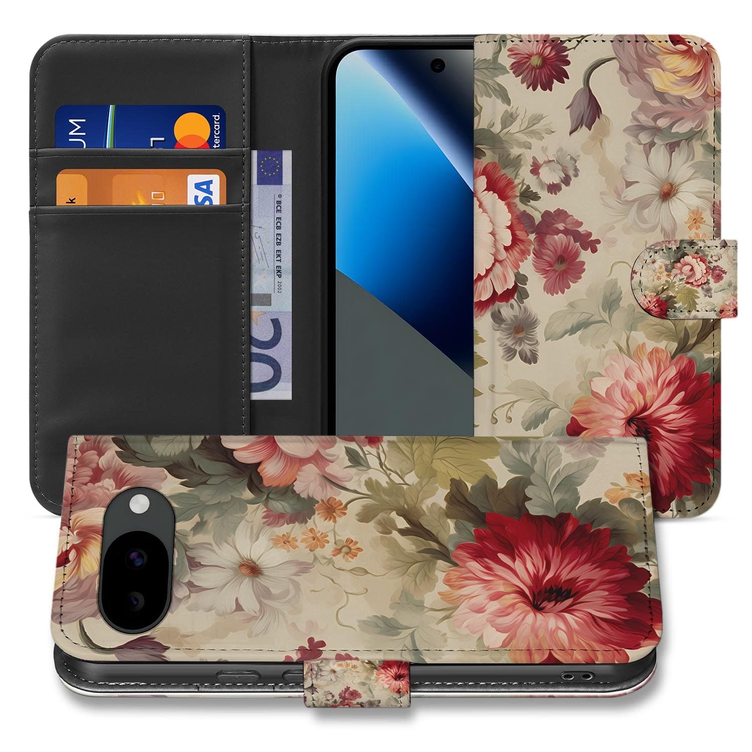 Bloemenprint bookcase hoesje voor de Google Pixel 10a
