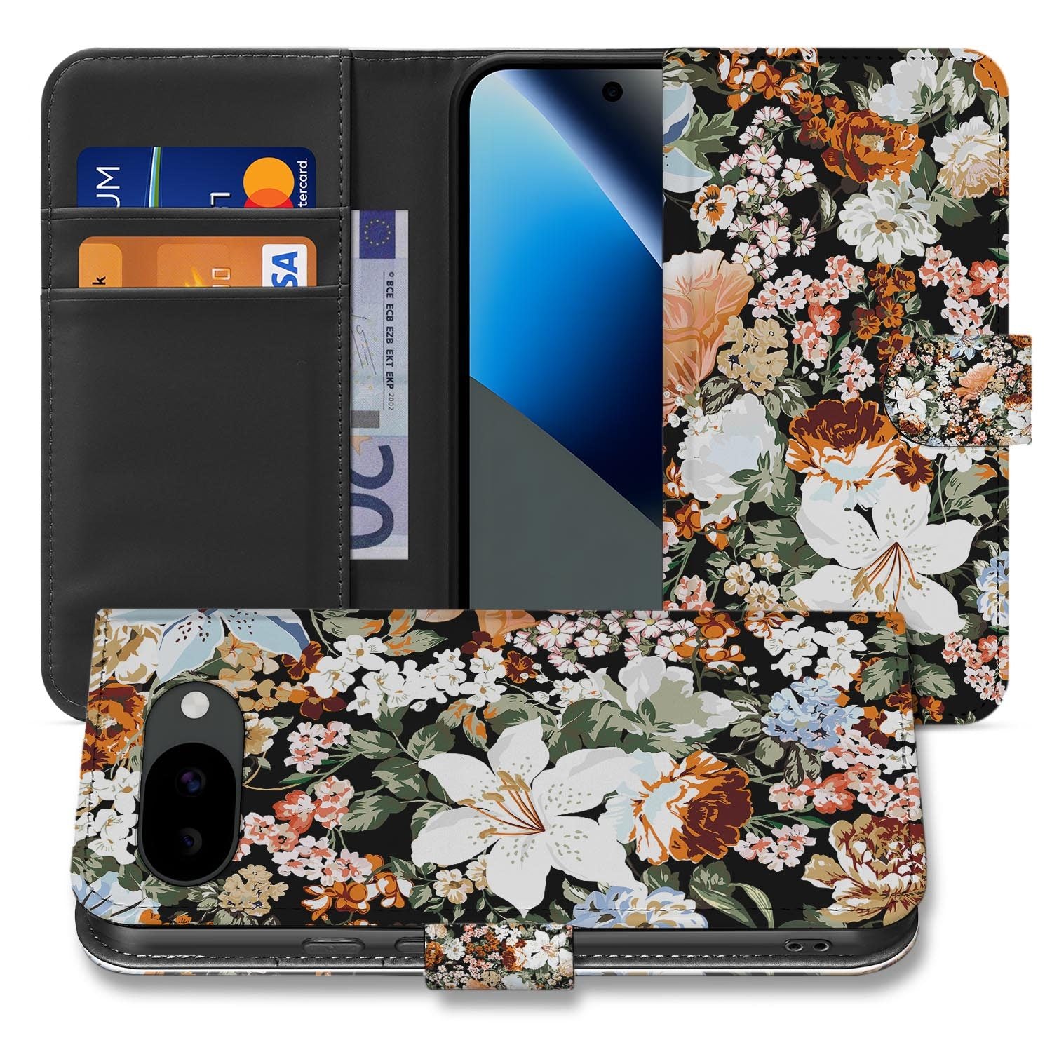 Dark Flowers bookcase hoesje voor de Google Pixel 10a
