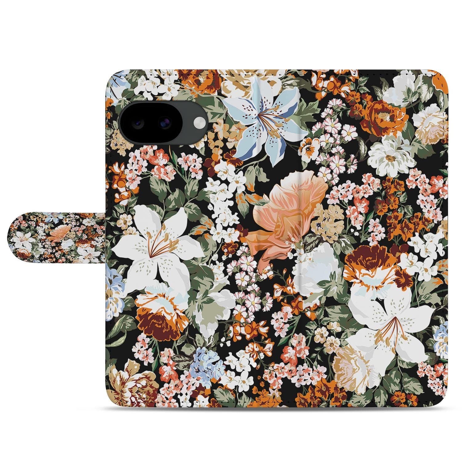 Google Pixel 10a portemonnee hoesje met Dark Flowers design