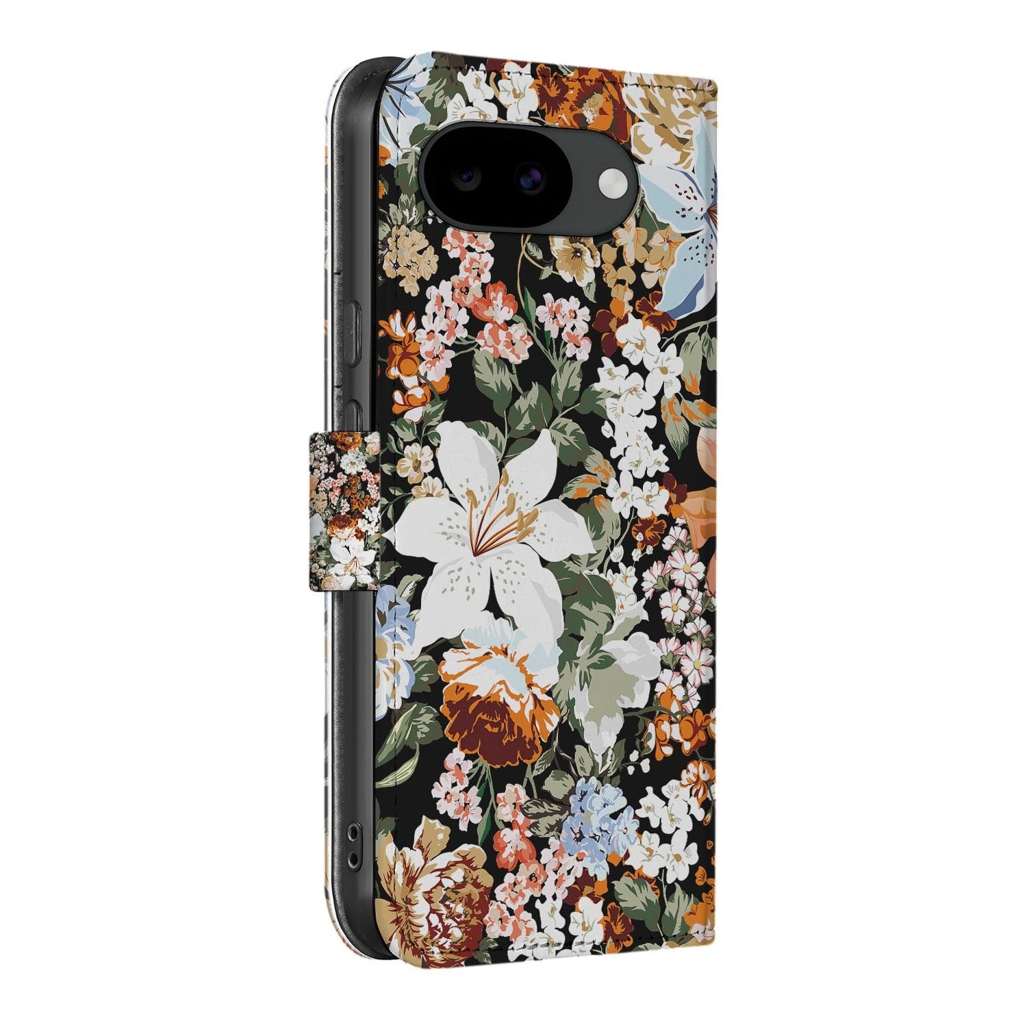 Bookcase hoesje Google Pixel 10a met Dark Flowers print