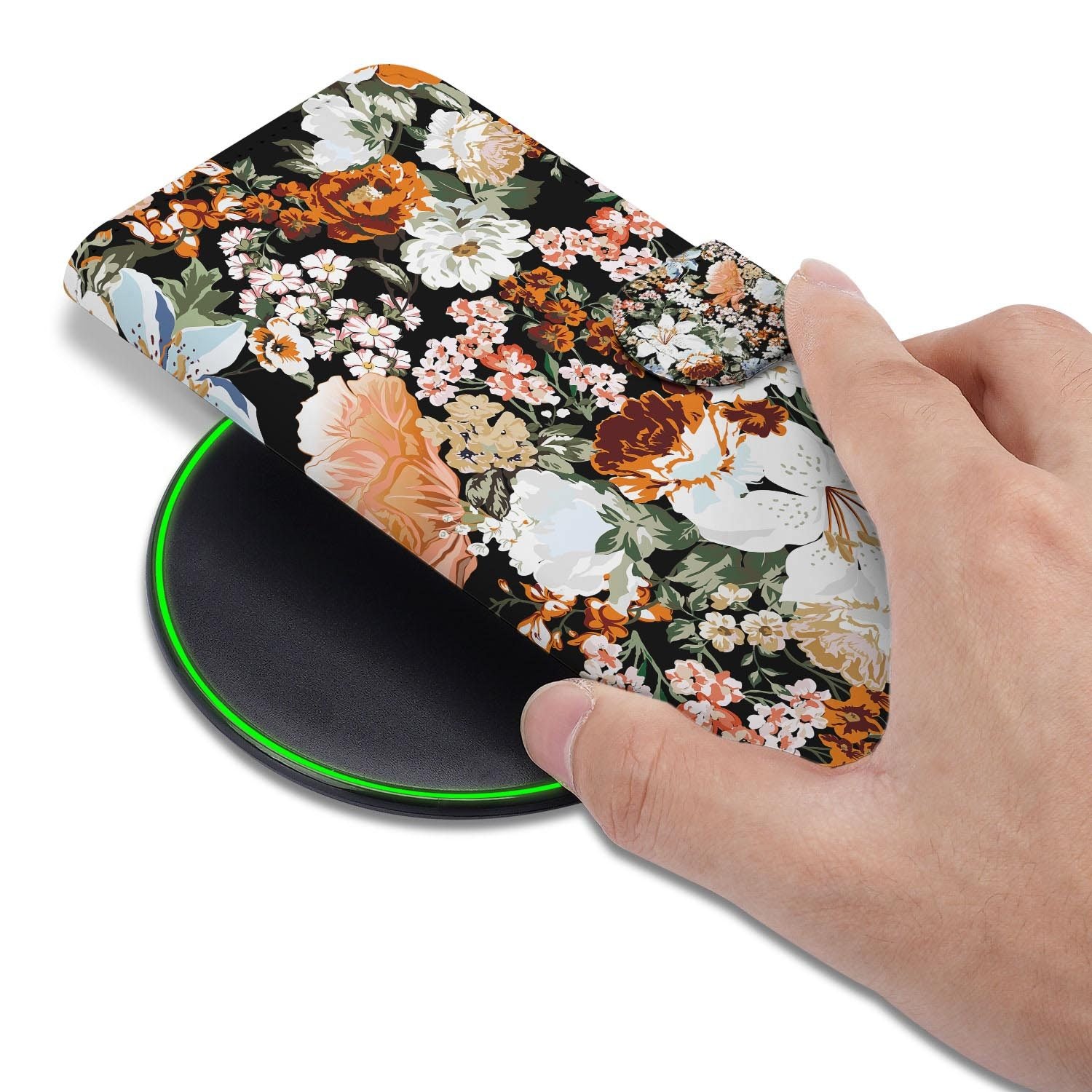 Hoesje met pasjeshouder voor Google Pixel 10a in Dark Flowers stijl
