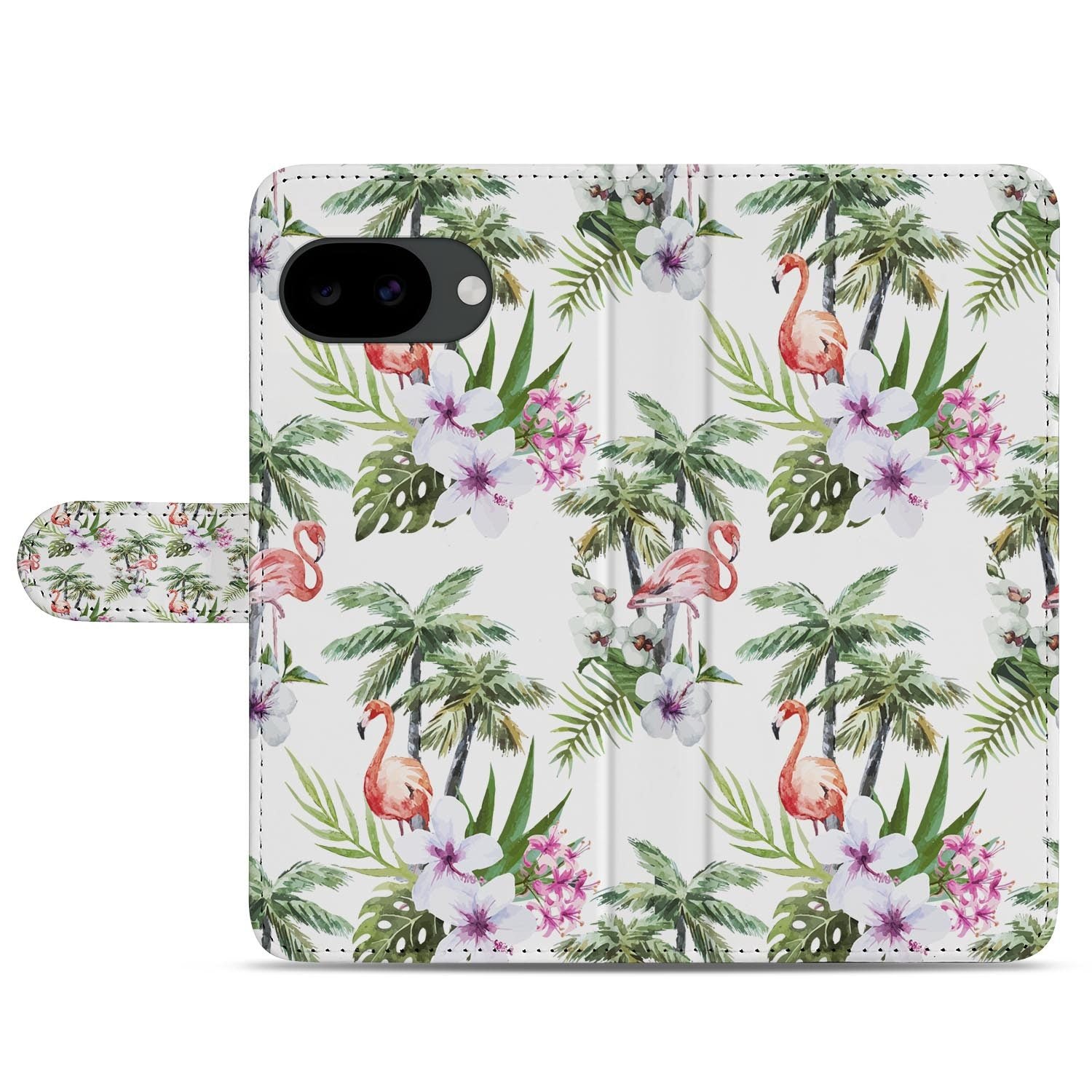 Google Pixel 10a portemonnee hoesje met Flamingo Palms design