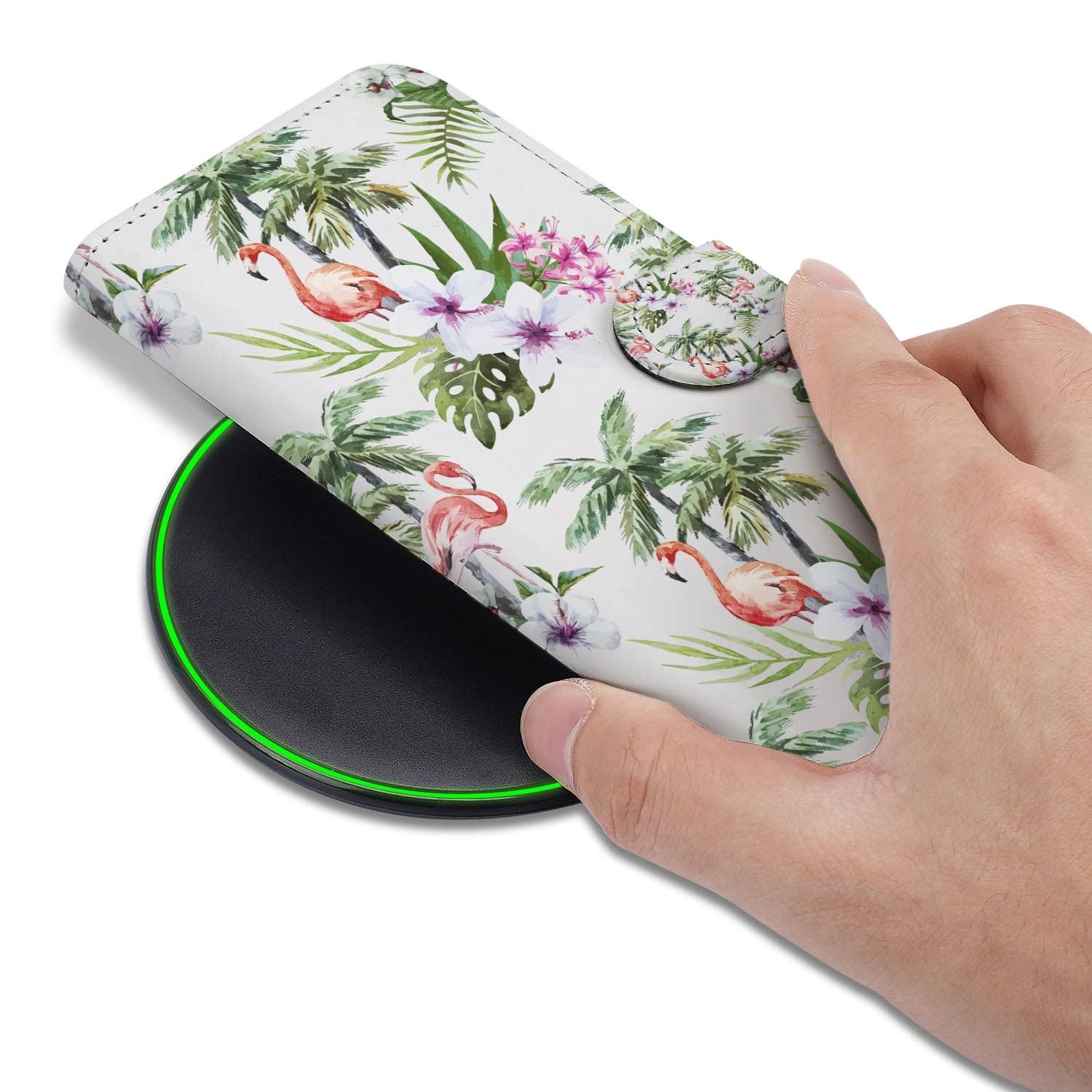 Hoesje met pasjeshouder voor Google Pixel 10a in Flamingo Palms stijl