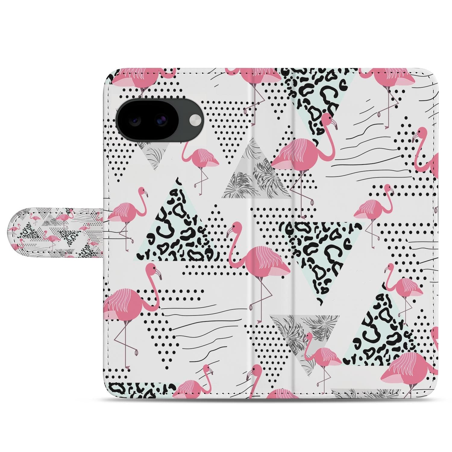 Google Pixel 10a portemonnee hoesje met Flamingo Triangle design