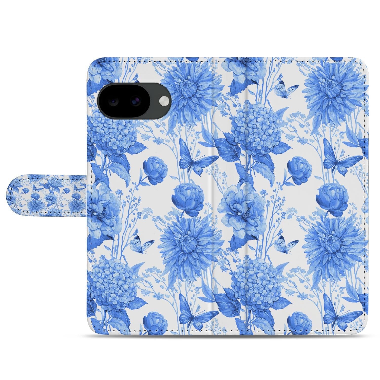 Hoesje met pasjeshouder voor Google Pixel 10a in Blauwe Bloemen stijl