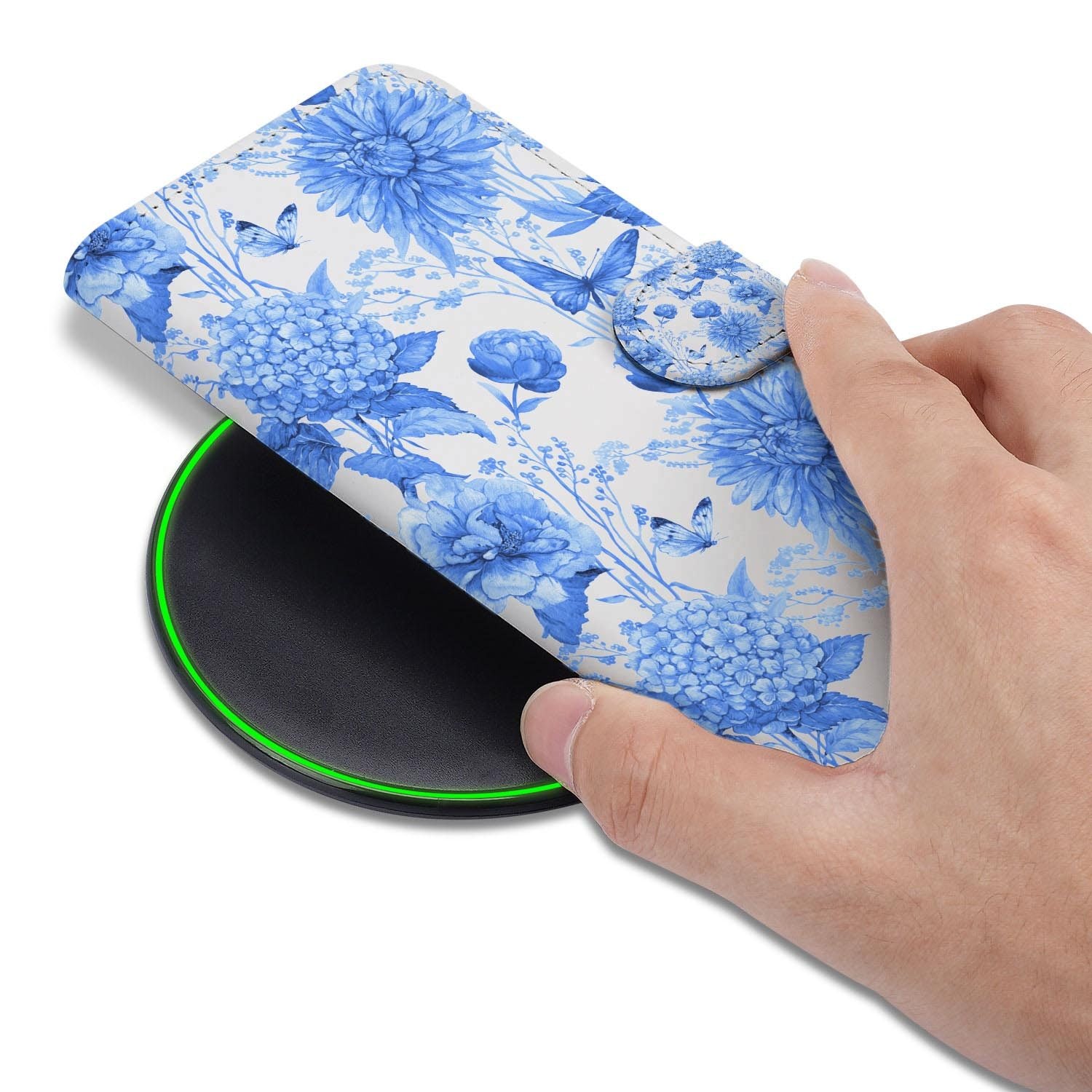 Google Pixel 10a portemonnee hoesje met Blauwe Bloemen design
