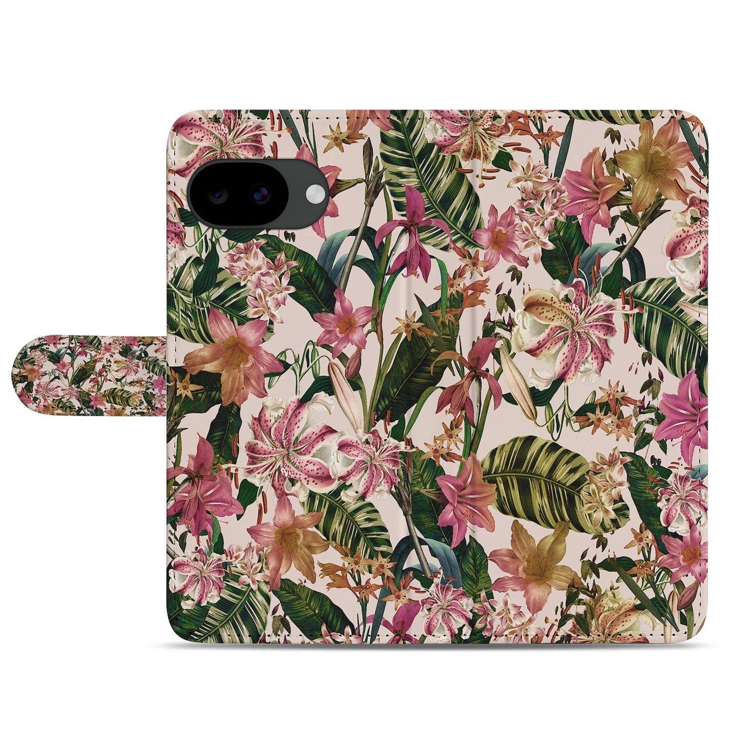 Google Pixel 10a portemonnee hoesje met Paars Witte Bloemen design