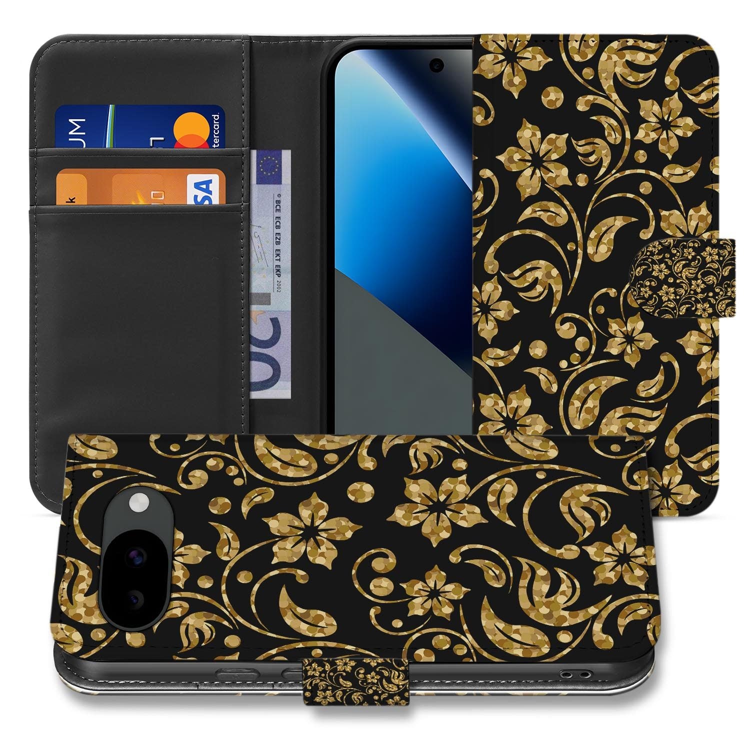 Gouden Bloemen bookcase hoesje voor de Google Pixel 10a
