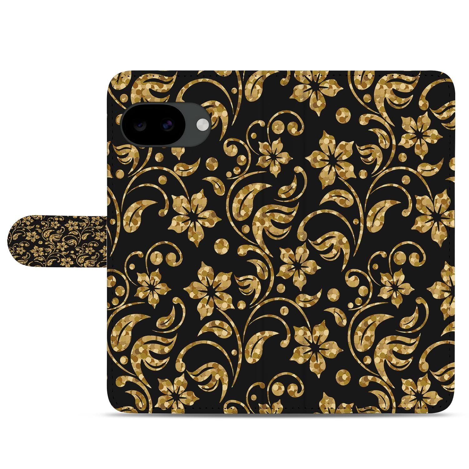 Google Pixel 10a portemonnee hoesje met Gouden Bloemen design