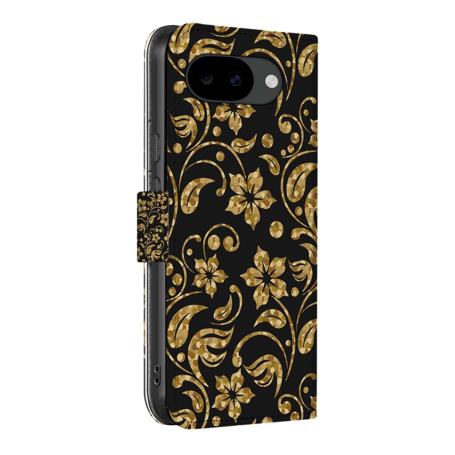 Bookcase hoesje Google Pixel 10a met Gouden Bloemen print