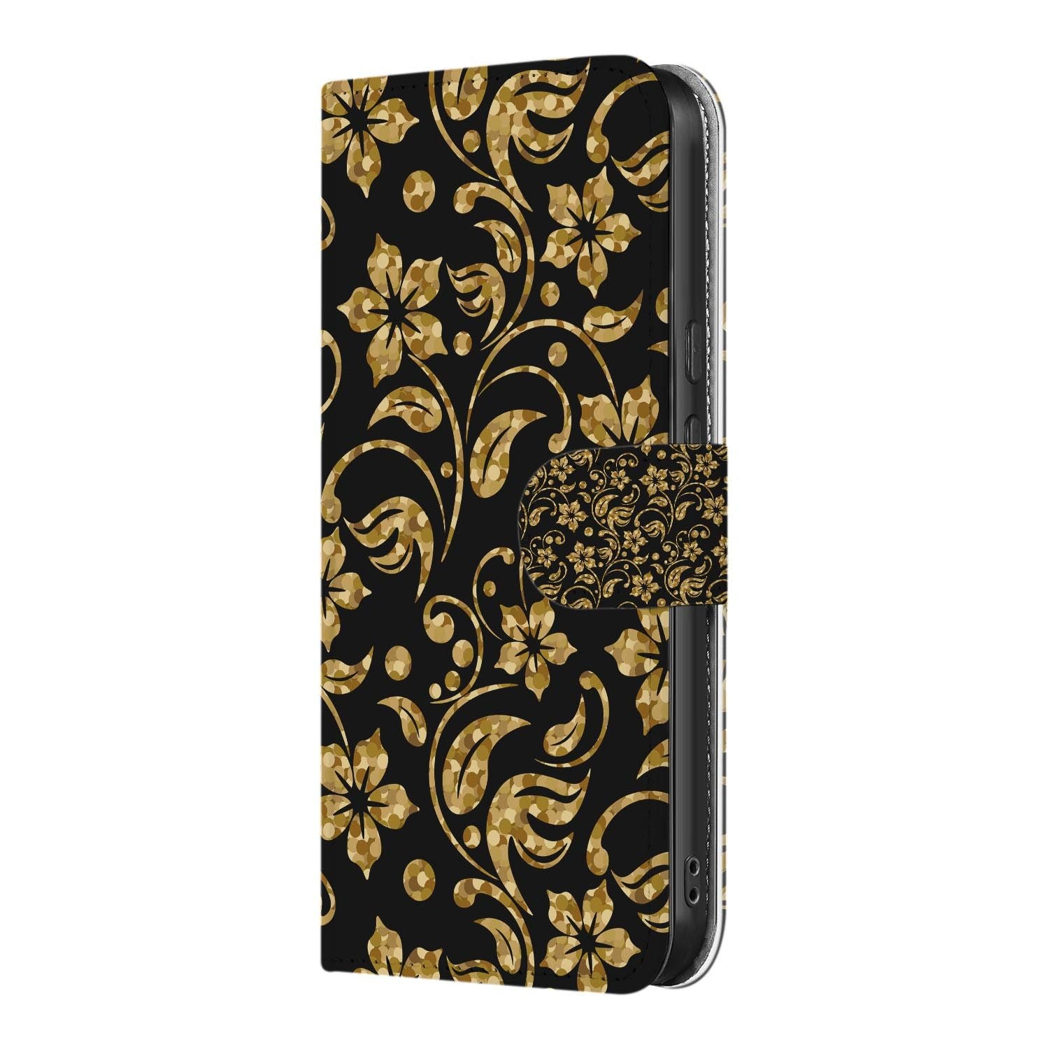 Gouden Bloemen wallet hoesje voor Google Pixel 10a met pasjeshouder