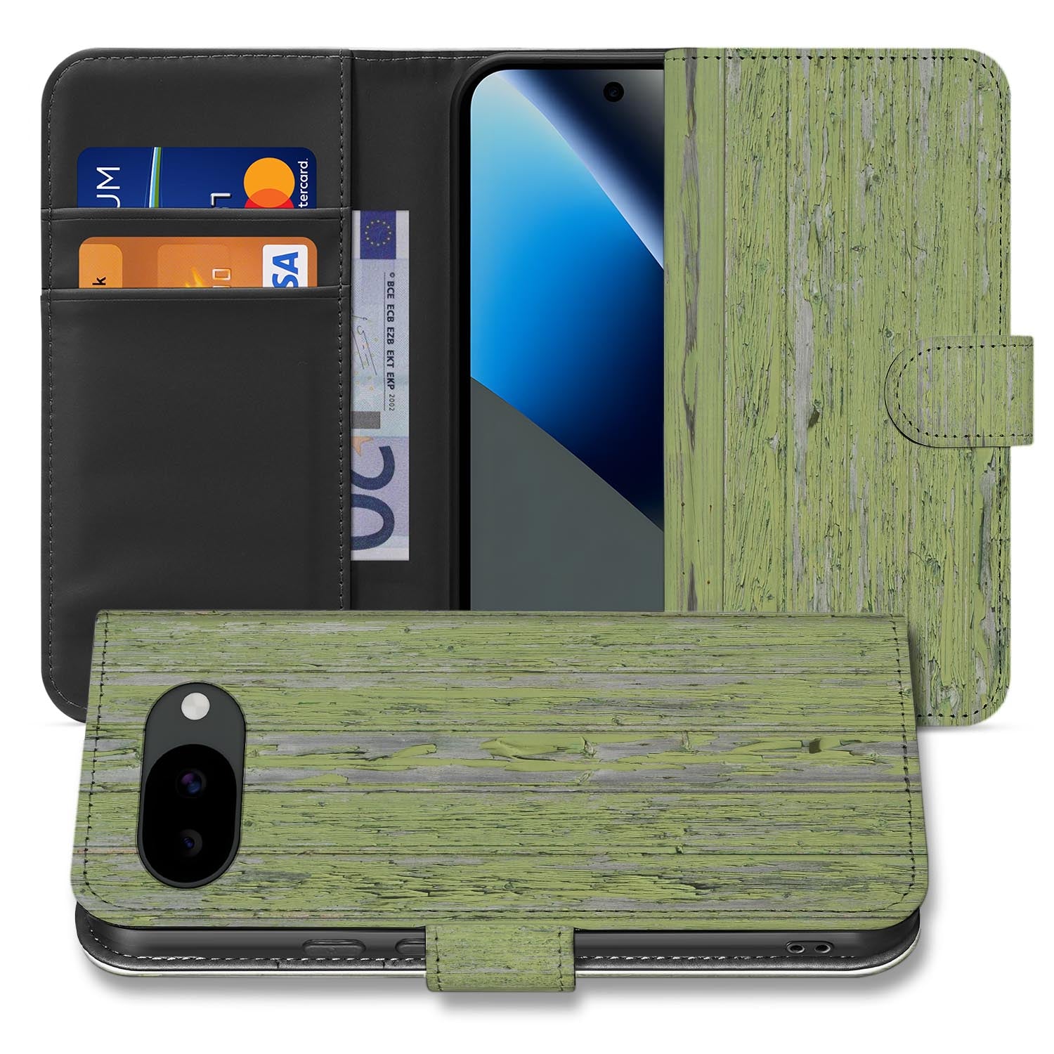 Groen Houtnerf bookcase hoesje voor de Google Pixel 10a