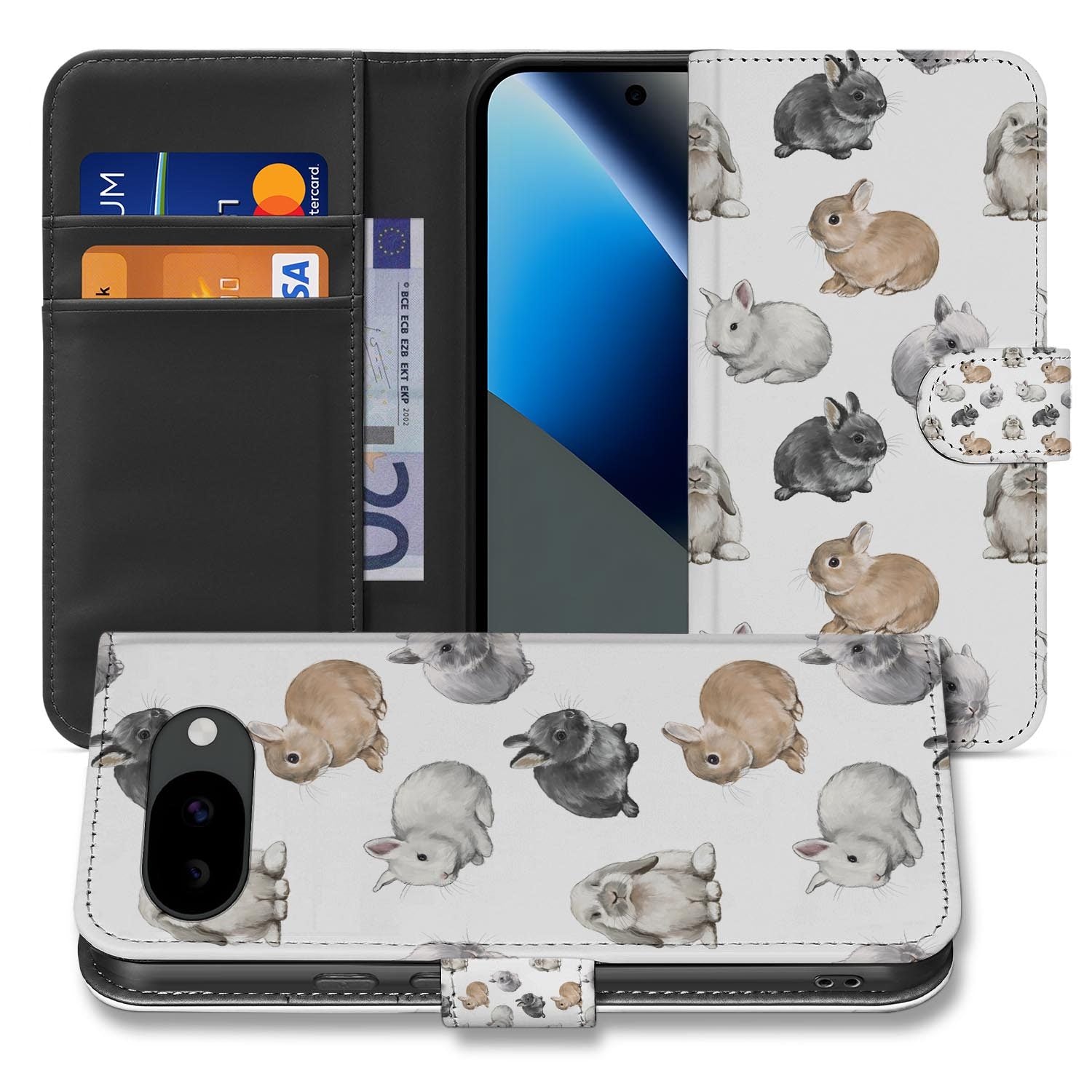 Konijntjes bookcase hoesje voor de Google Pixel 10a
