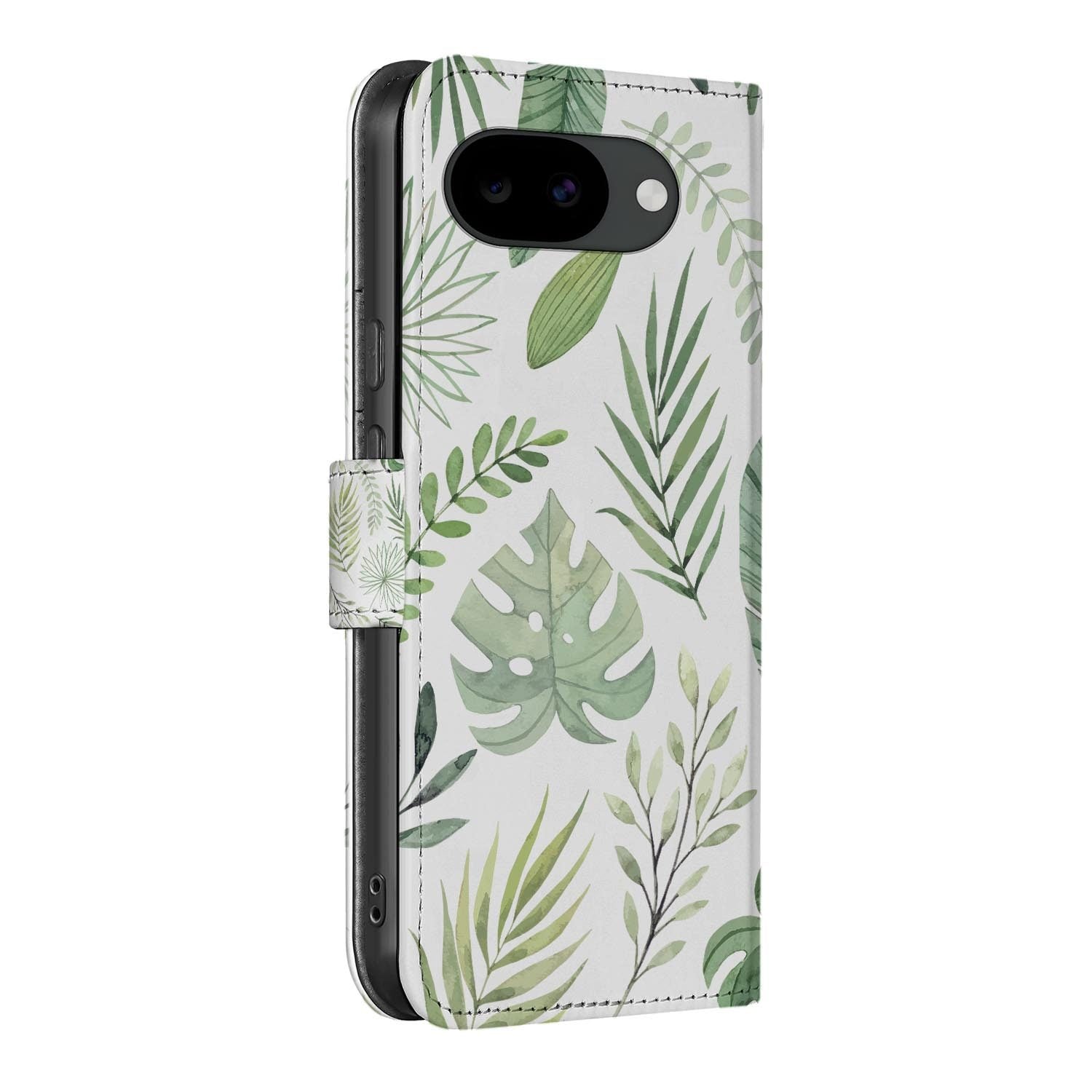 Bookcase hoesje Google Pixel 10a met Bladeren Lichtgroen print