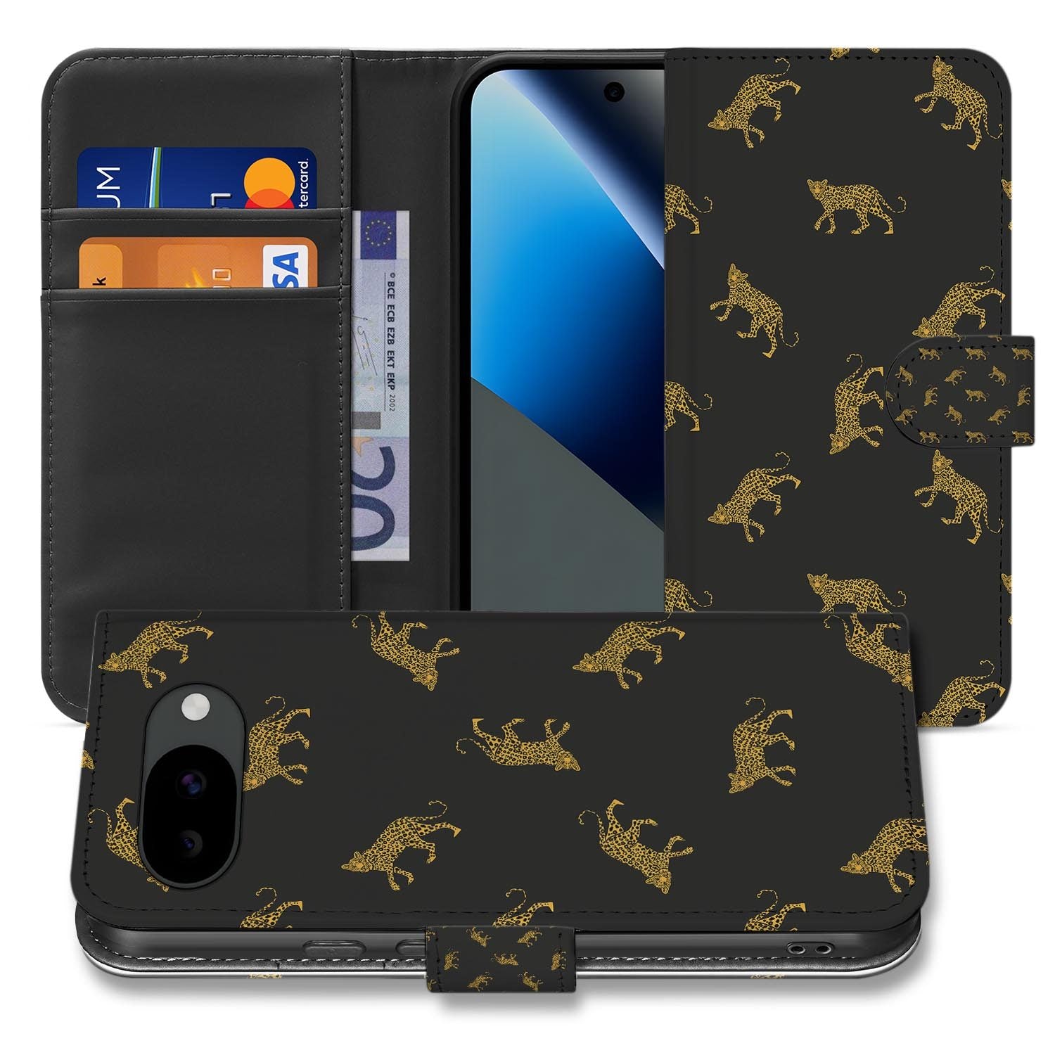 Luipaardprint Goud bookcase hoesje voor de Google Pixel 10a