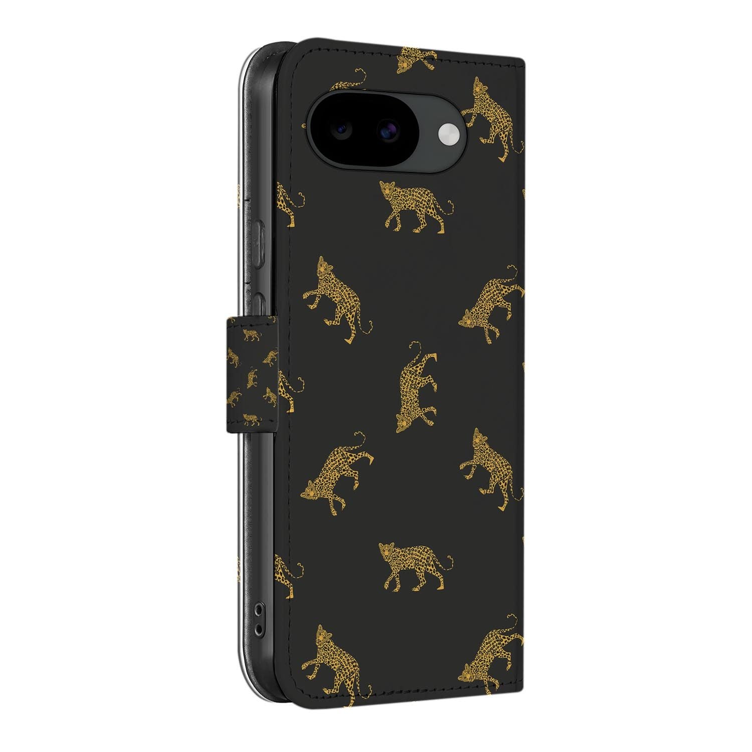 Bookcase hoesje Google Pixel 10a met Luipaardprint Goud print