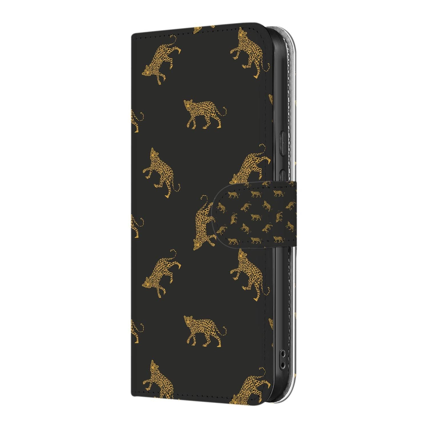 Luipaardprint Goud wallet hoesje voor Google Pixel 10a met pasjeshouder