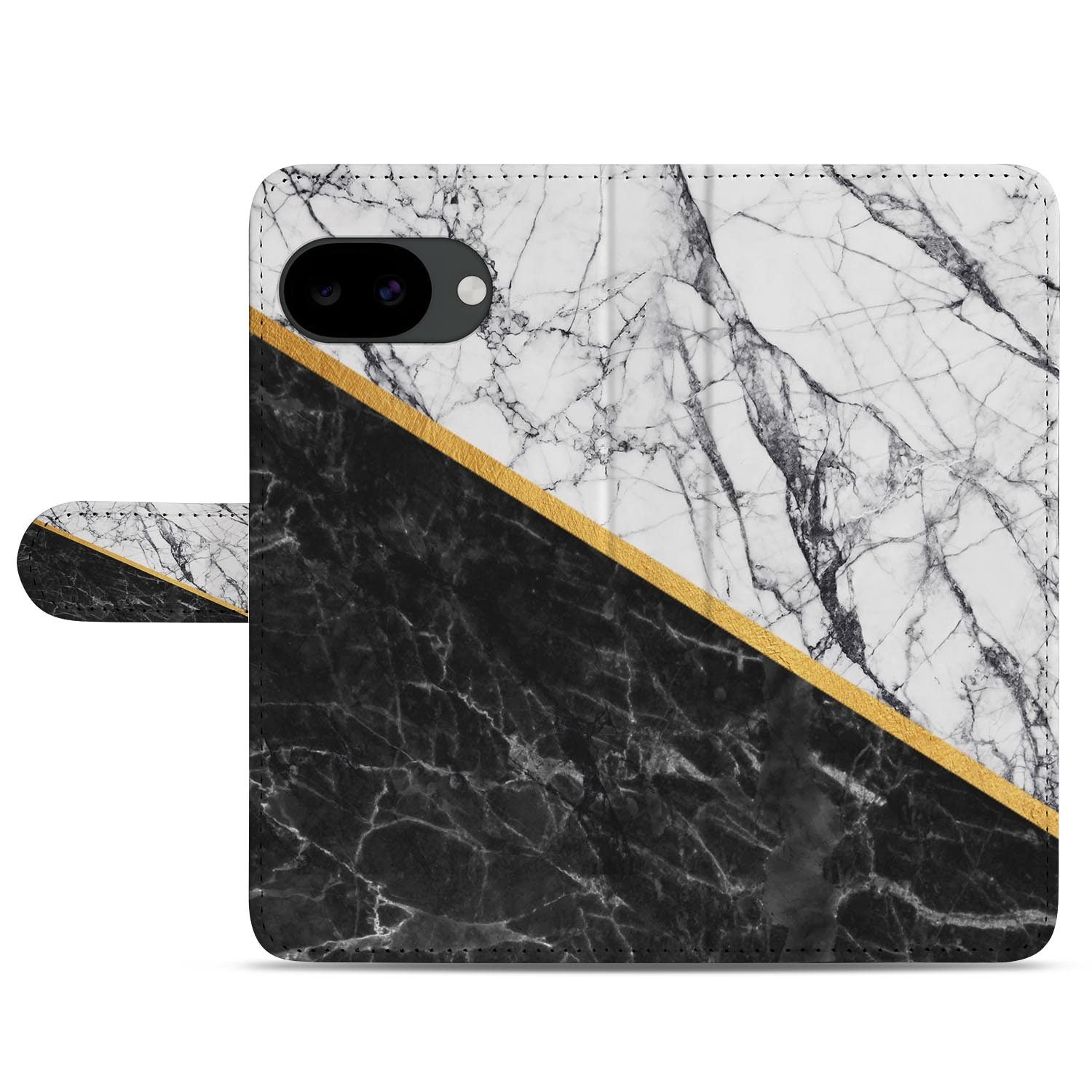 Google Pixel 10a portemonnee hoesje met Marmer Wit Zwart design