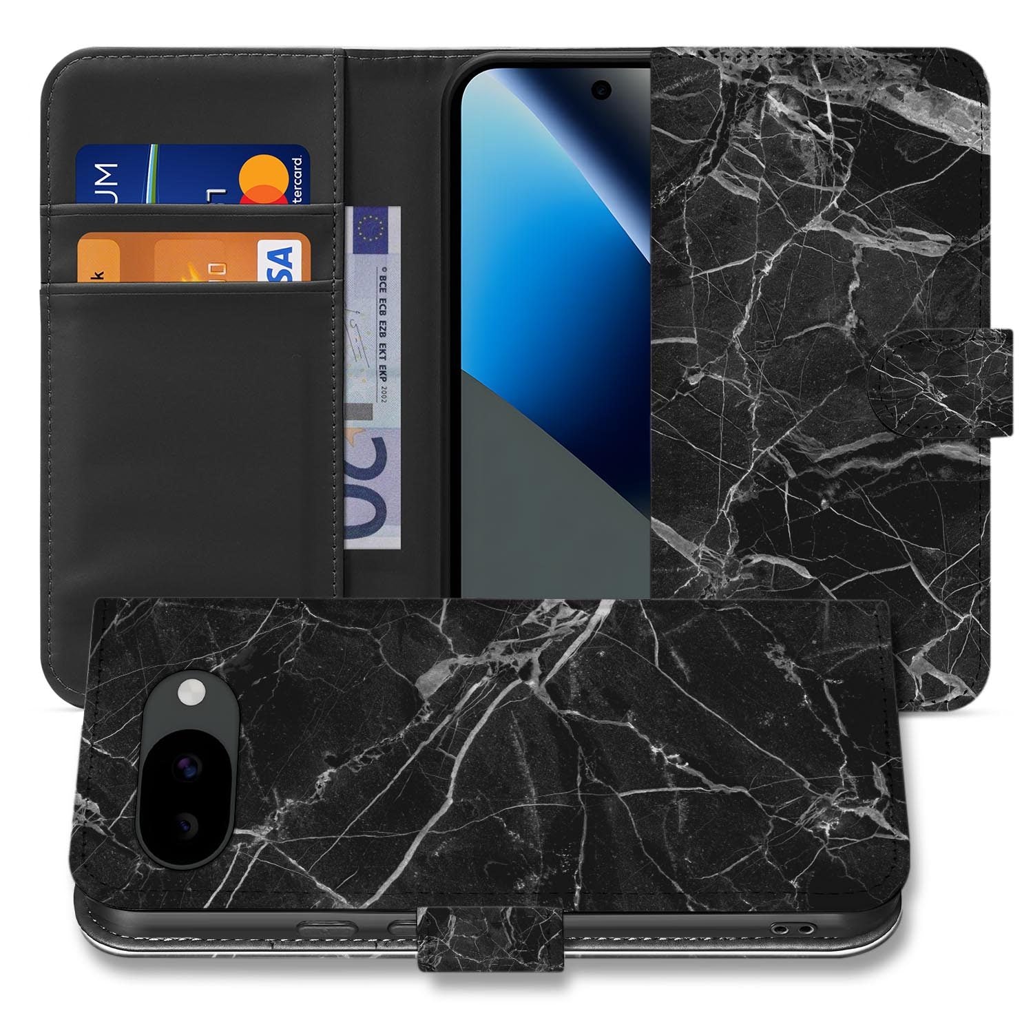 Zwart Marmer bookcase hoesje voor de Google Pixel 10a