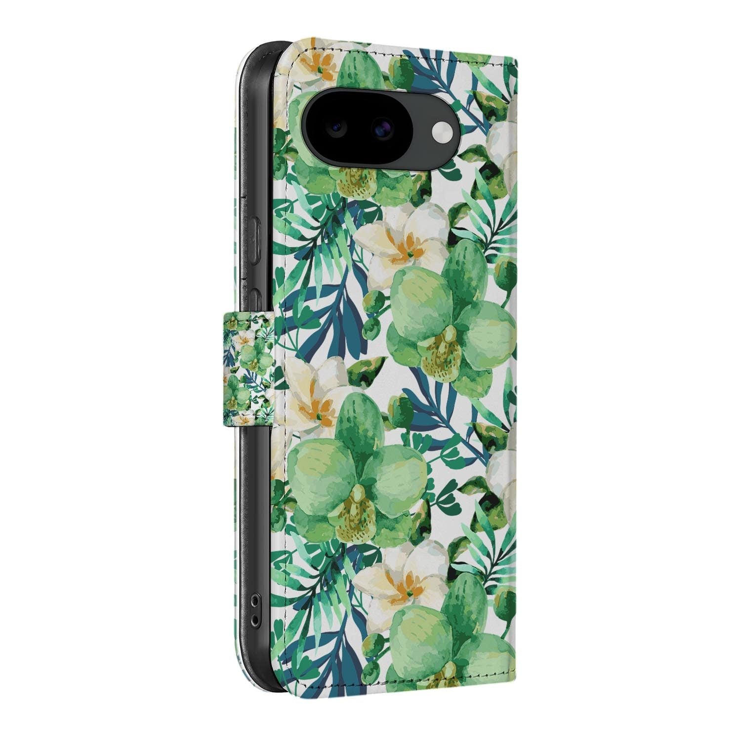 Bookcase hoesje Google Pixel 10a met Orchidee Groen print
