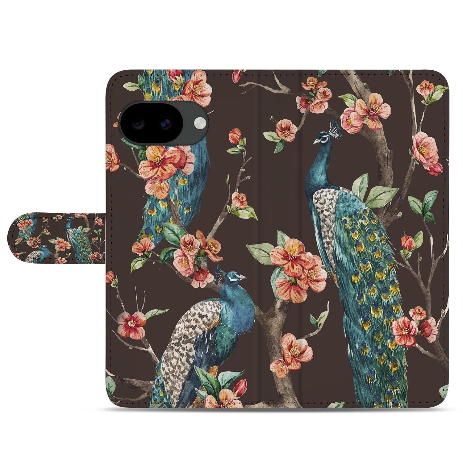 Hoesje met pasjeshouder voor Google Pixel 10a in Pauw met Bloemen stijl