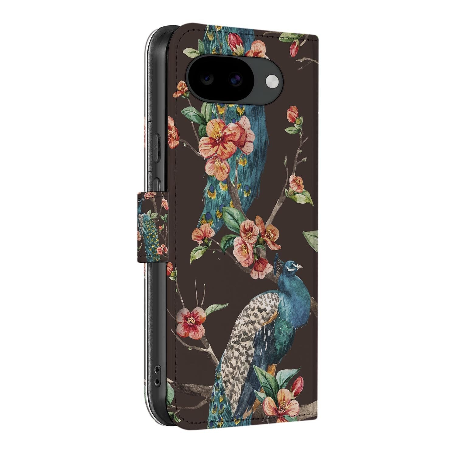 Google Pixel 10a book case hoesje Pauw met Bloemen, met vakken voor pasjes