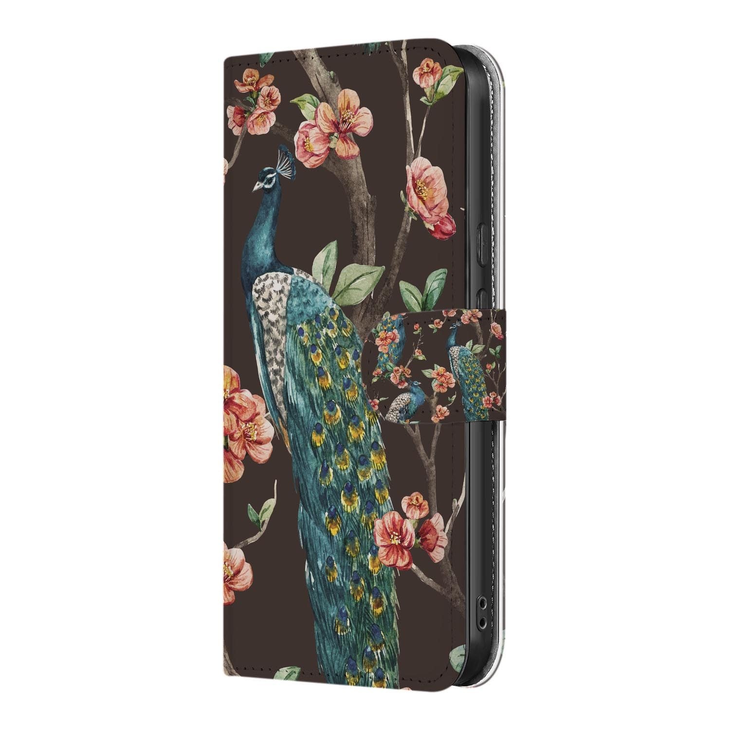 Pauw met Bloemen wallet hoesje voor Google Pixel 10a met pasjeshouder