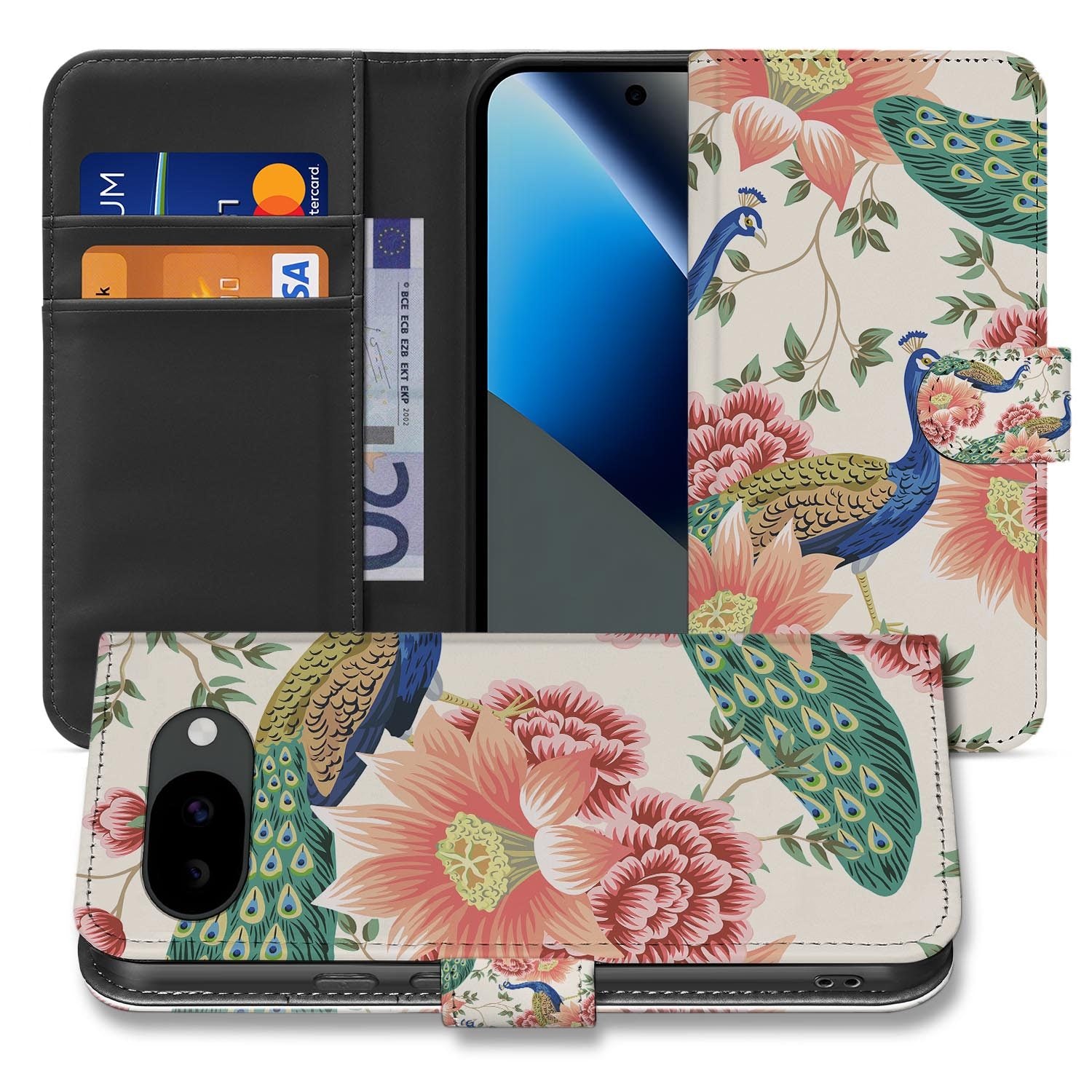 Pink Peacock bookcase hoesje voor de Google Pixel 10a