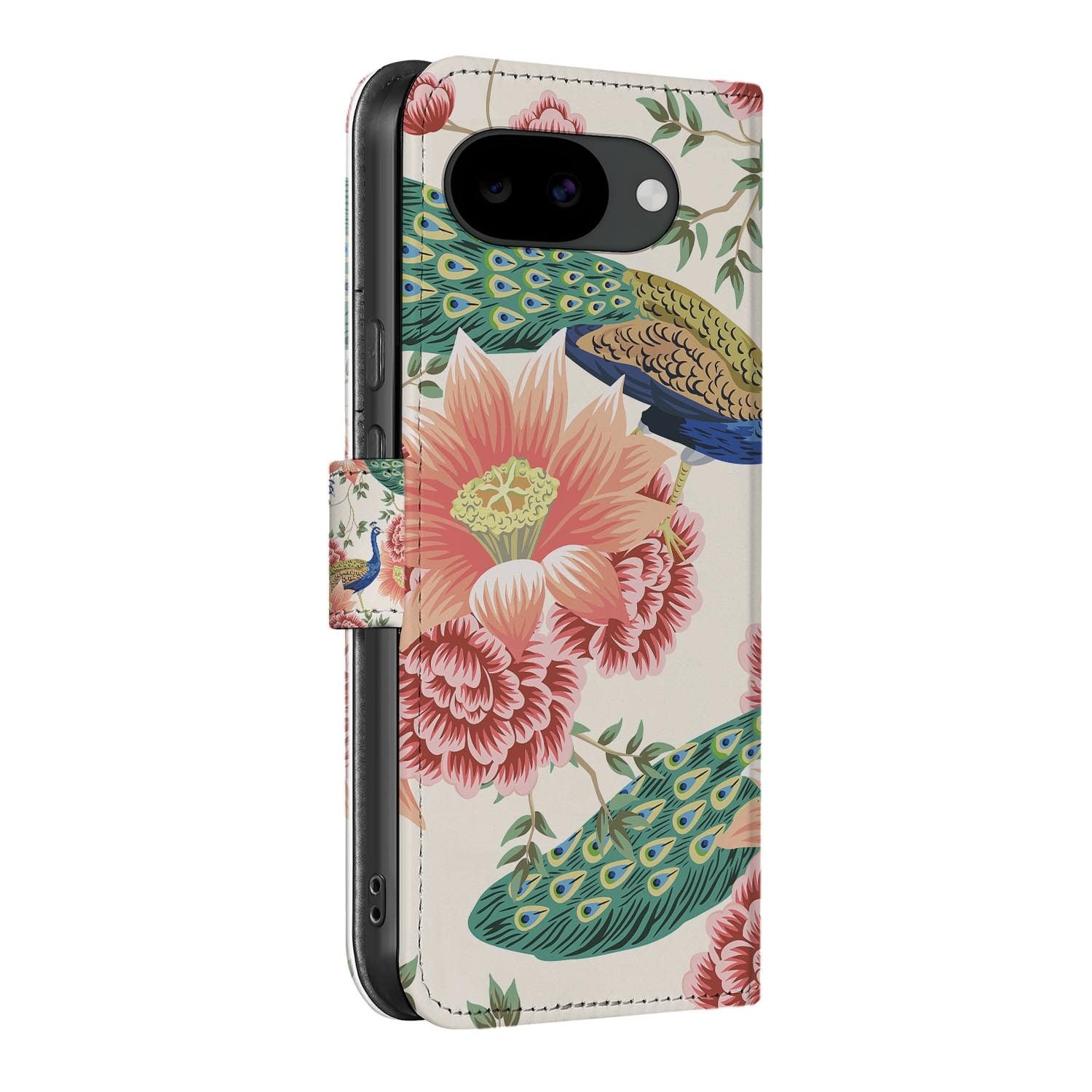 Bookcase hoesje Google Pixel 10a met Pink Peacock print