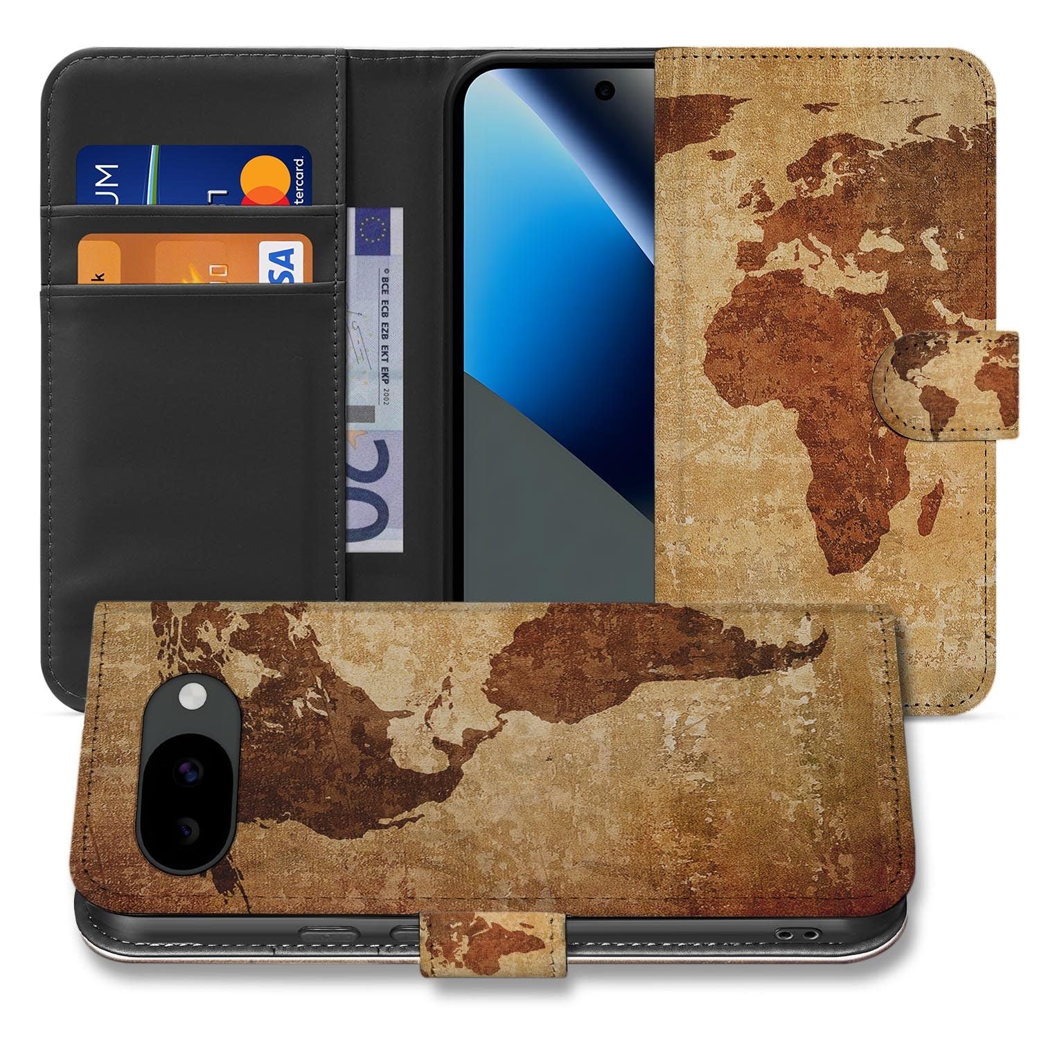 Wereldkaart bookcase hoesje voor de Google Pixel 10a