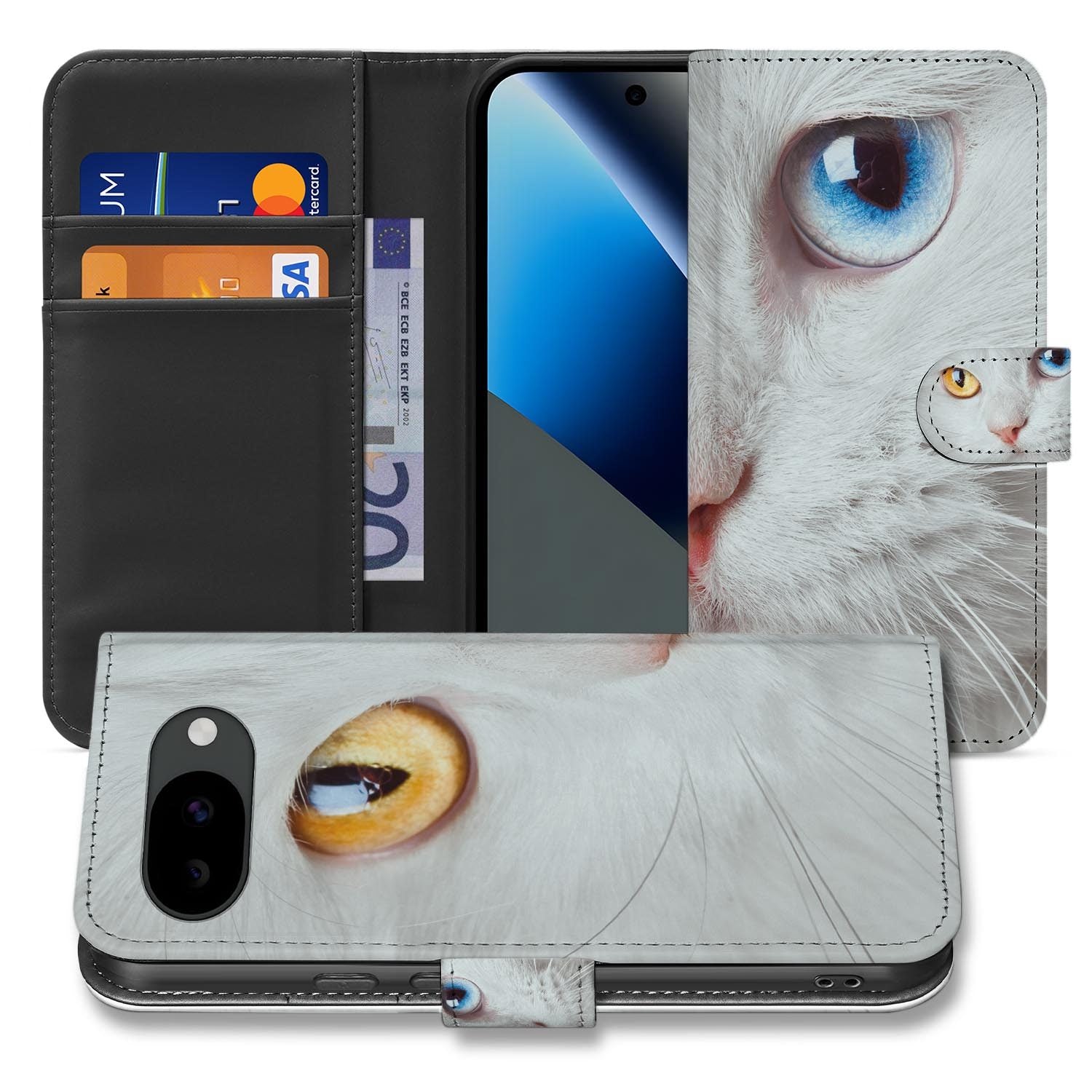 Witte Kat bookcase hoesje voor de Google Pixel 10a