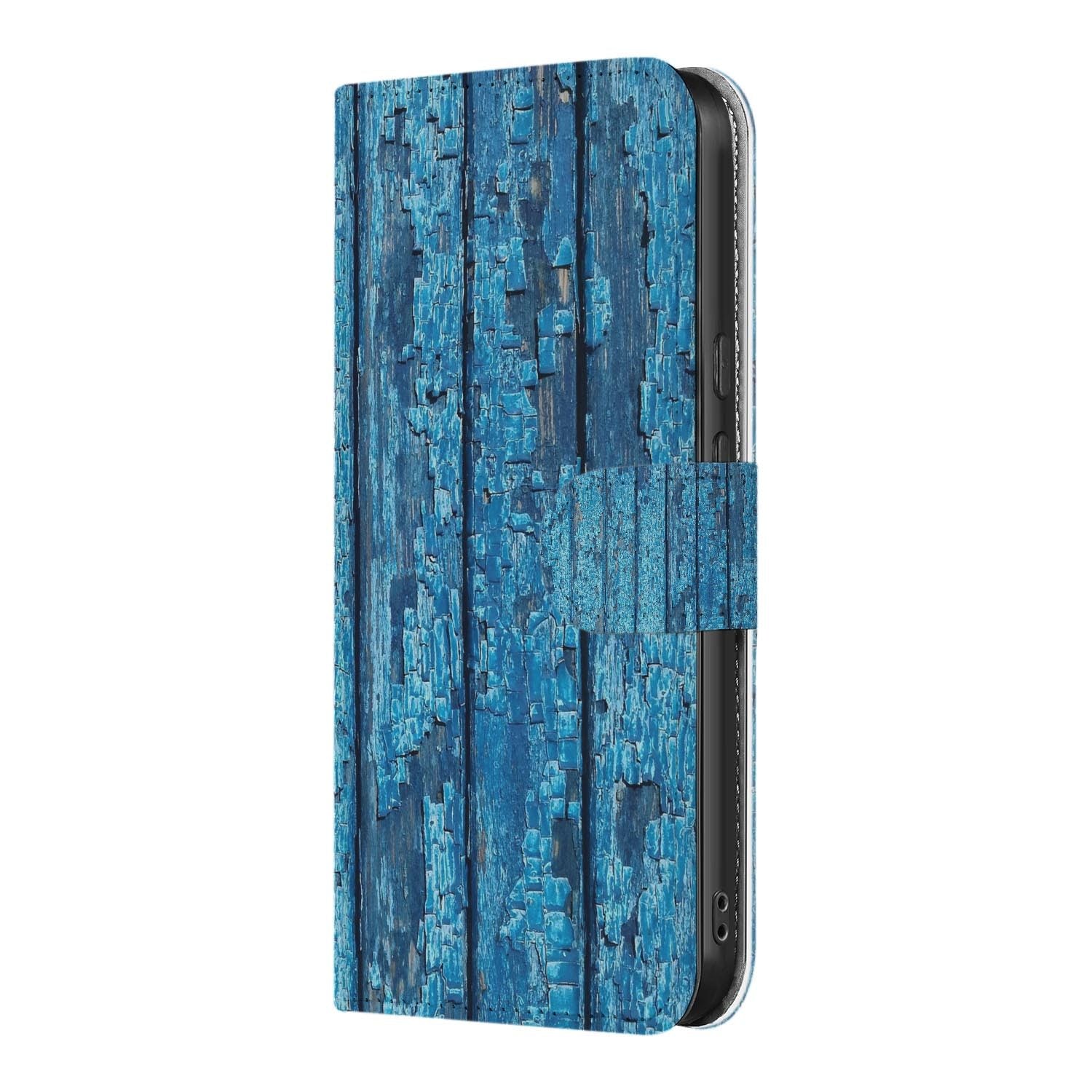 Afgebladderd Blauw Hout wallet hoesje voor Google Pixel 10a met pasjeshouder