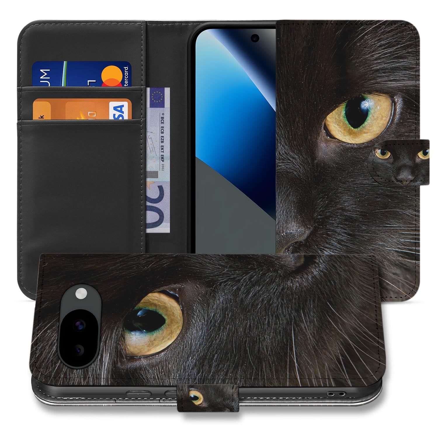 Zwarte Kat bookcase hoesje voor de Google Pixel 10a