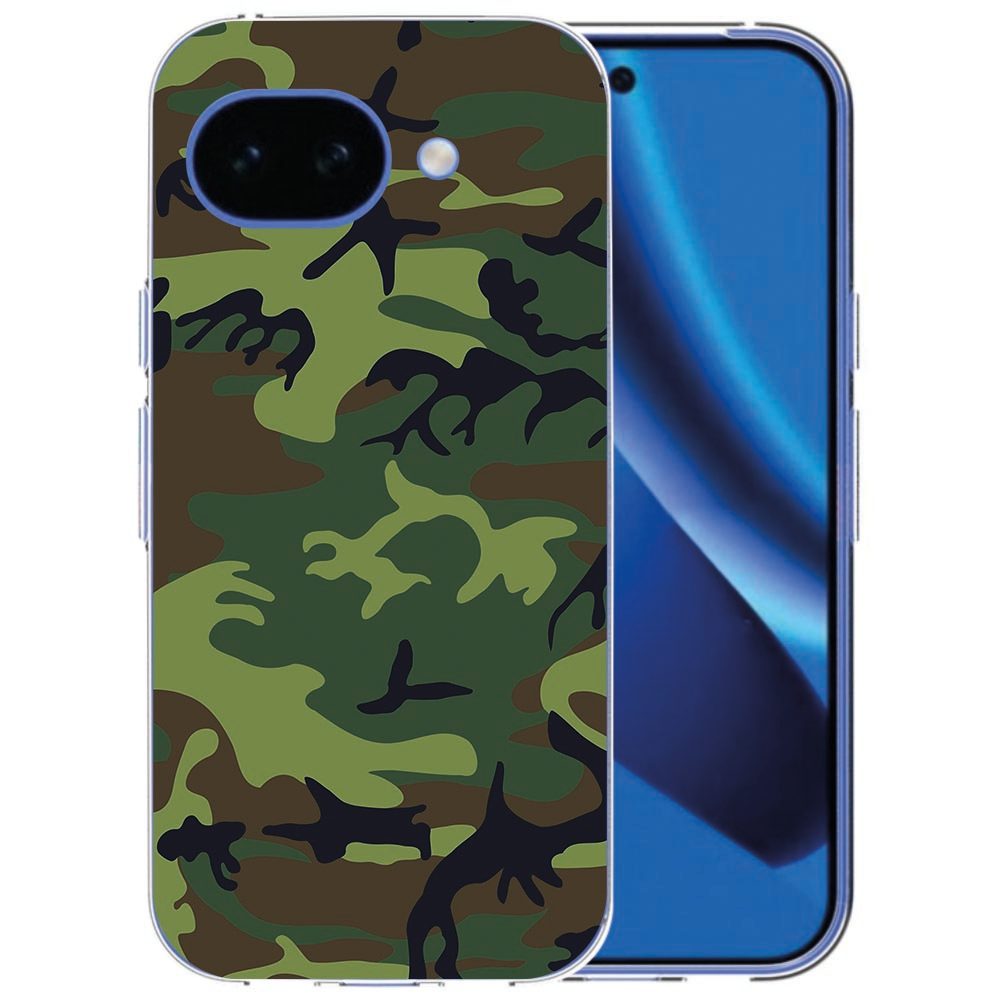 Google Pixel 10a siliconen hoesje Army Dark met donkere camouflageprint op de achterzijde