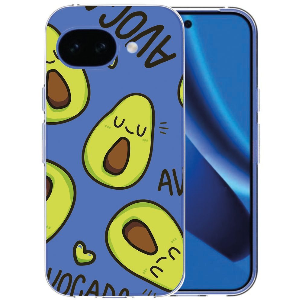 Google Pixel 10a softcase hoesje met zingende avocado-illustratie op de achterkant