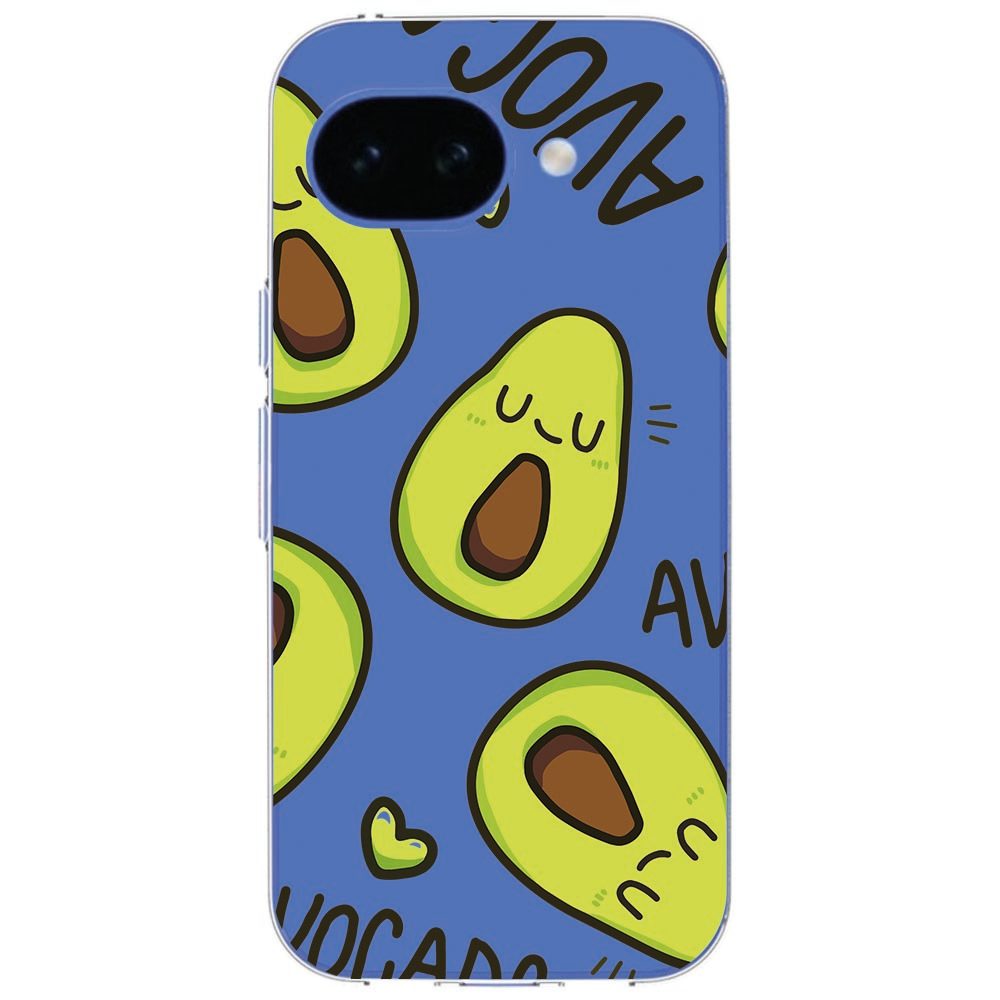 Close-up van de Avocado Singing print op het softcase hoesje voor de Google Pixel 10a