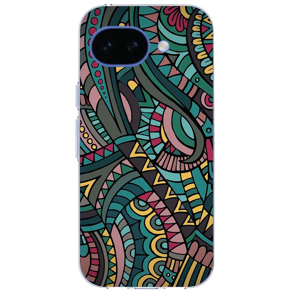 Google Pixel 10a Aztec hoesje van opzij, met zicht op het patroon en de dunne randen