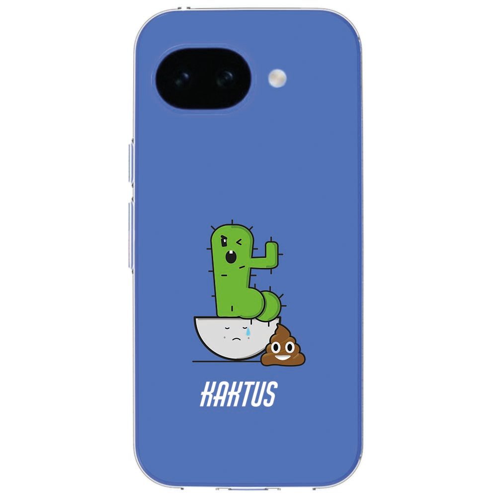 Zijaanzicht van de Google Pixel 10a in het Cactus Poo hoesje met verhoogde cameraring