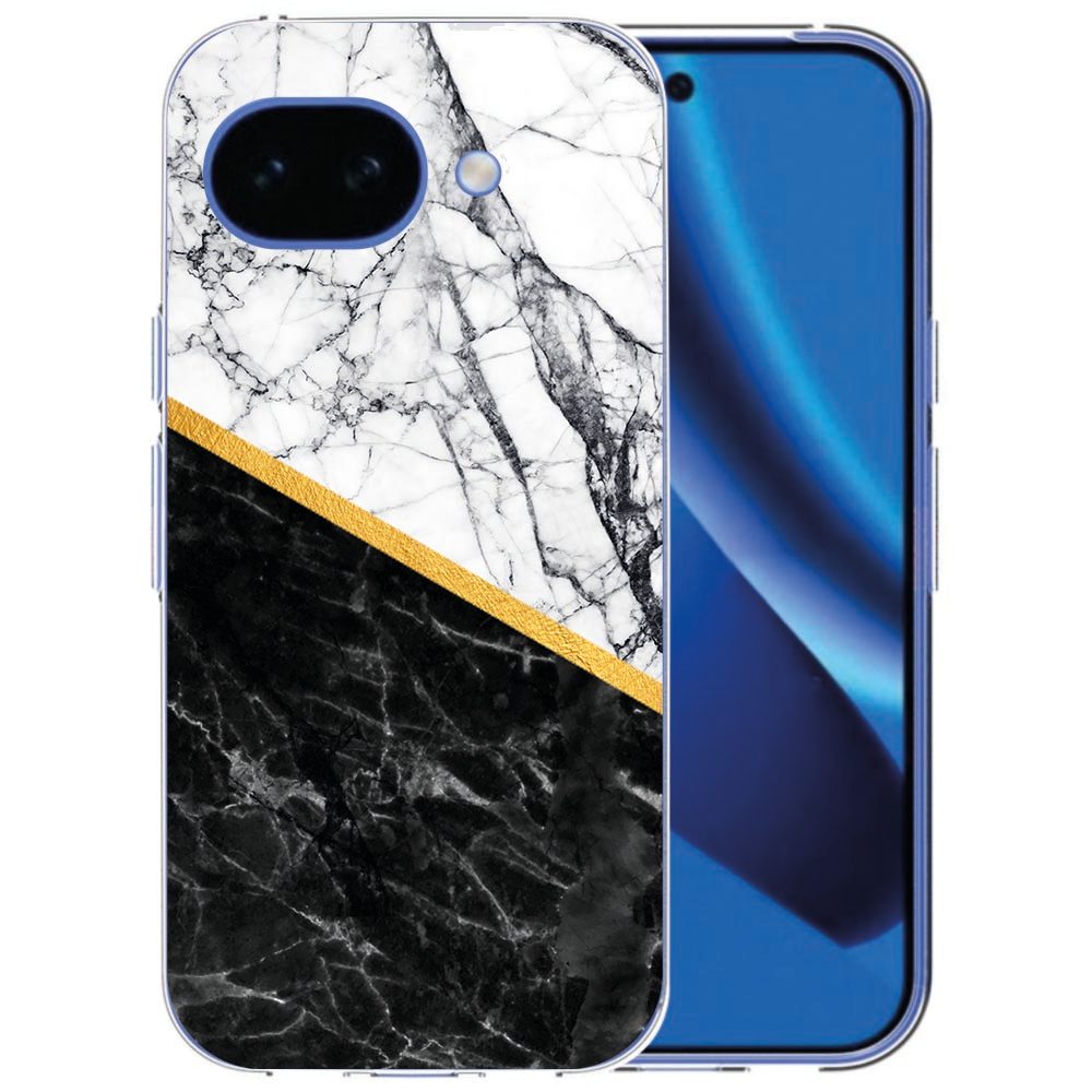 Achterkant van het siliconen hoesje Marble White Black voor de Google Pixel 10a